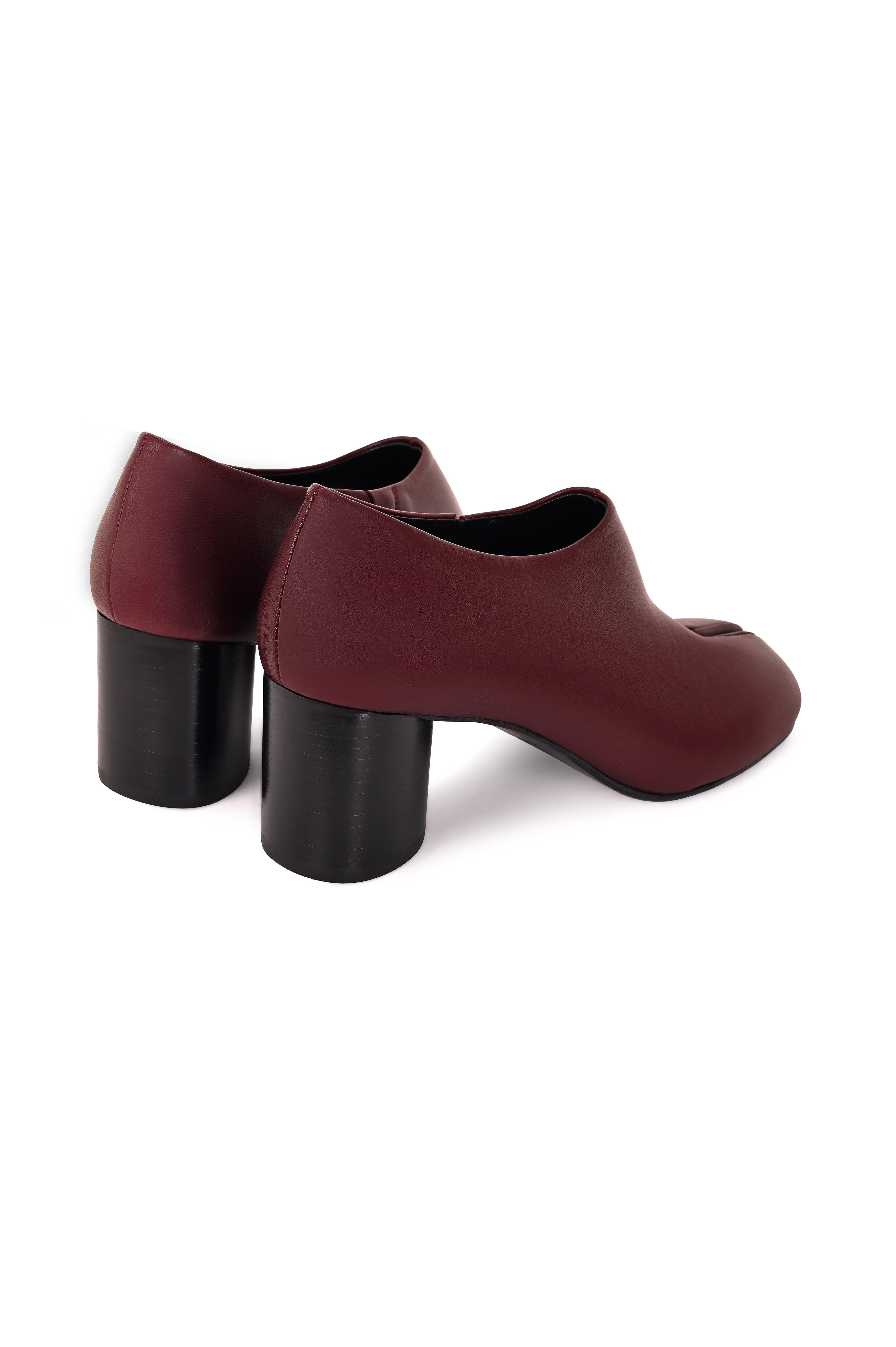 Bordo Tabi Deri Topuklu Ayakkabı