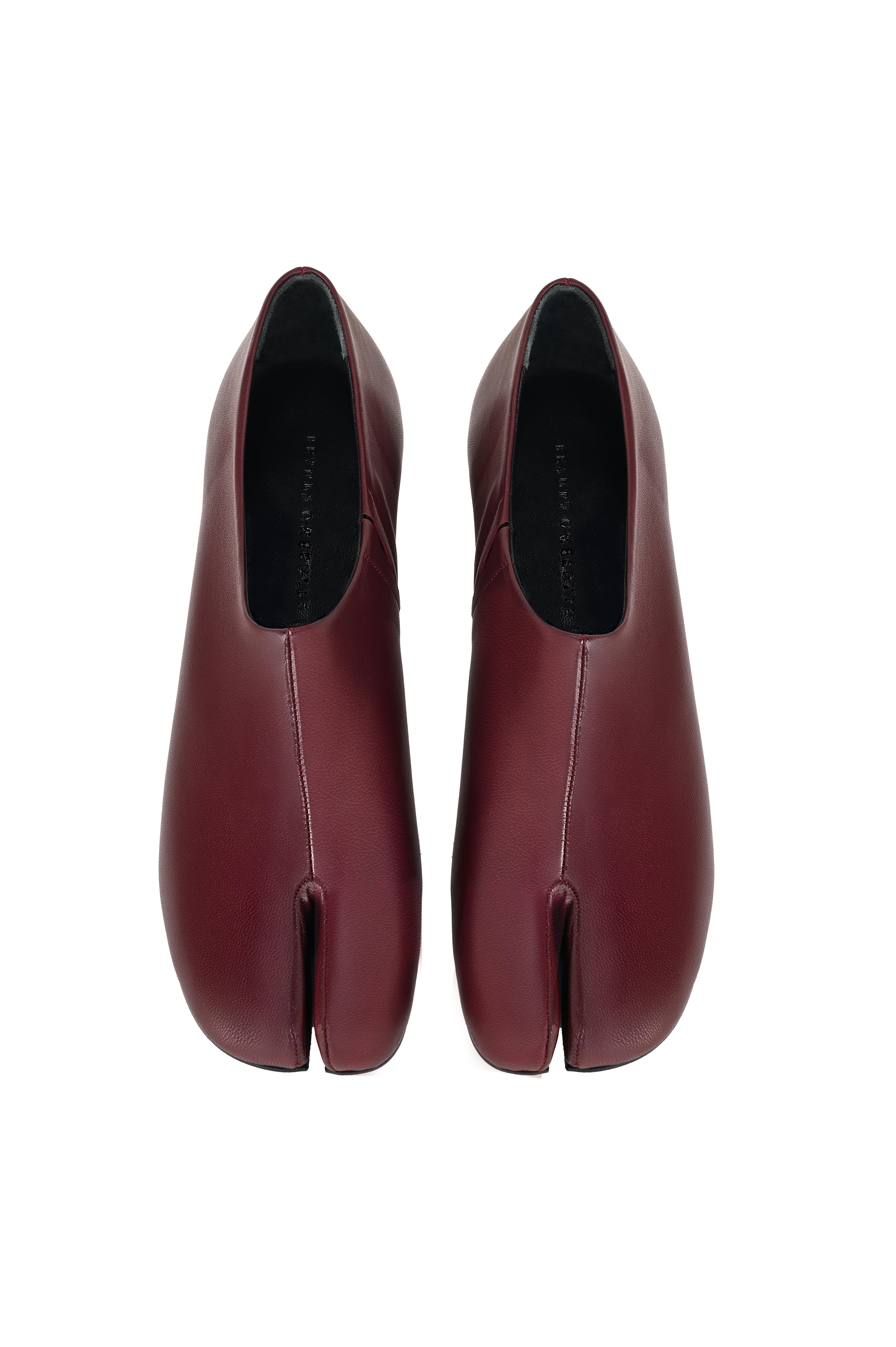 Bordo Tabi Deri Topuklu Ayakkabı