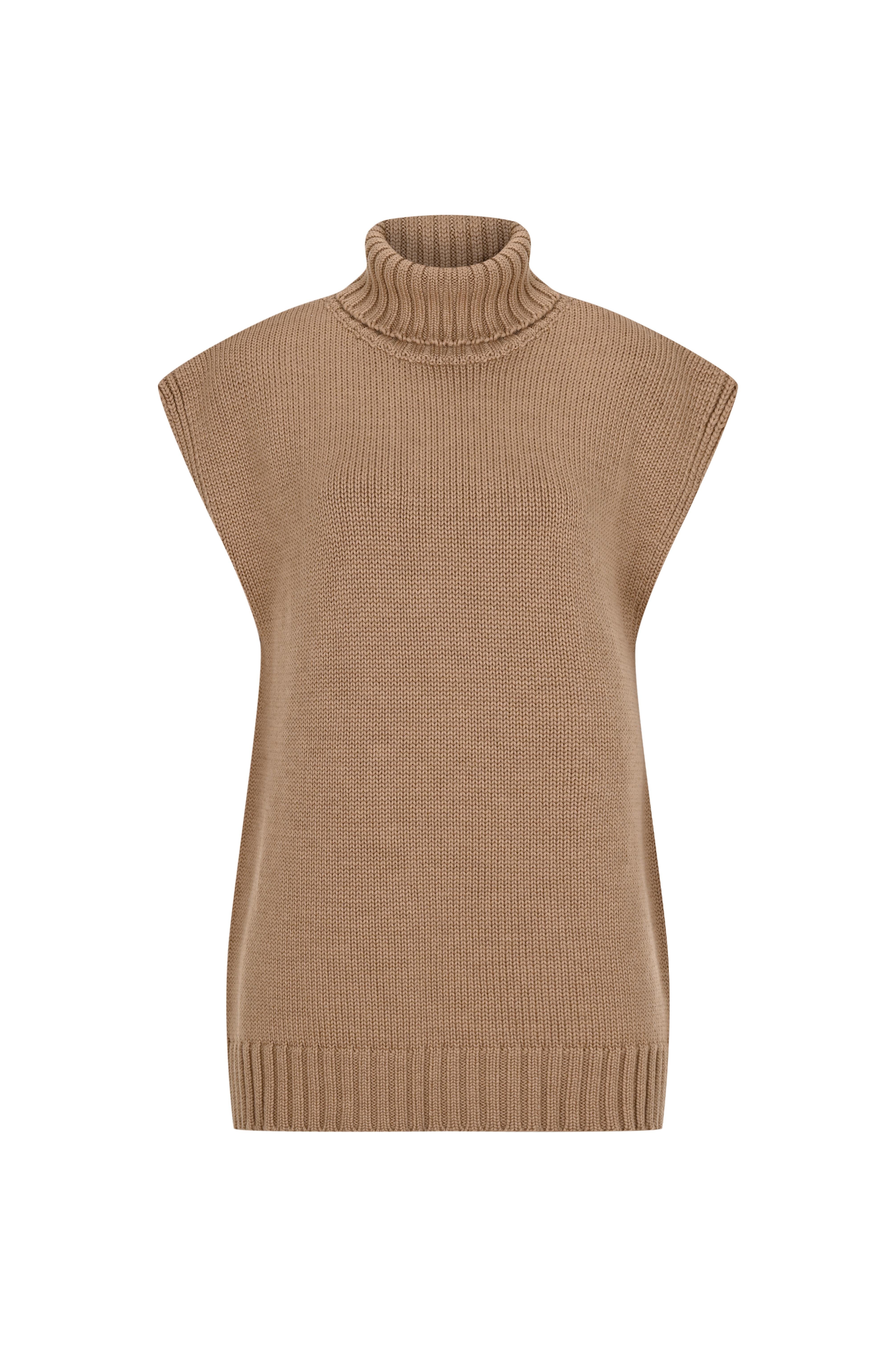 Camel Balıkçı Yaka Oversize Yünlü Süveter