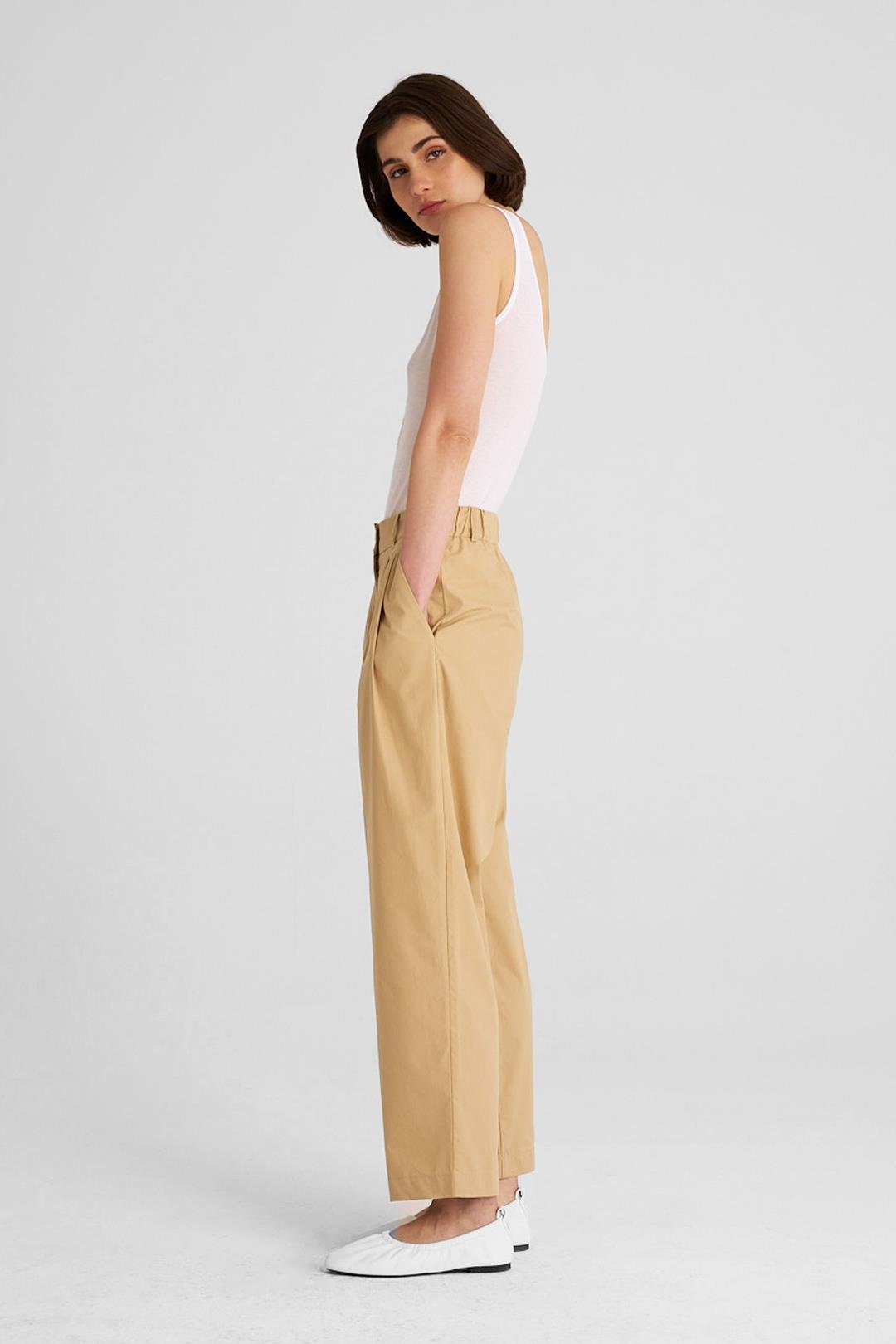 Camel Çift Pilili Koton Pantolon