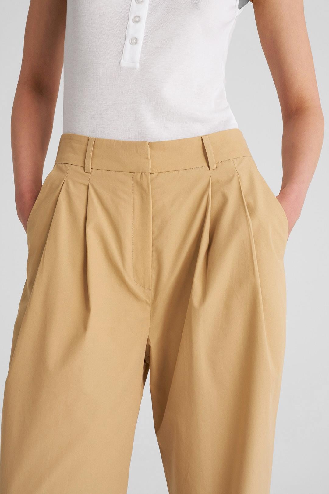 Camel Çift Pilili Koton Pantolon