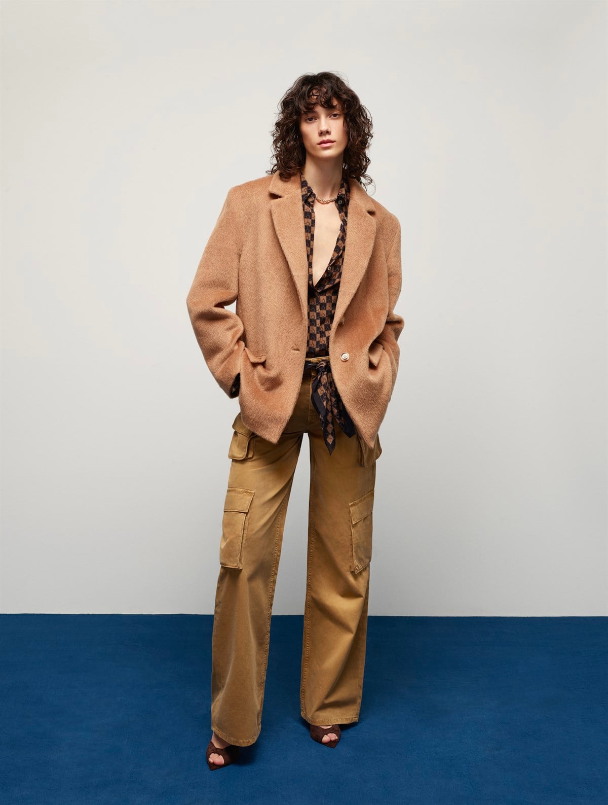 Camel Gabardin Kargo Pantolon