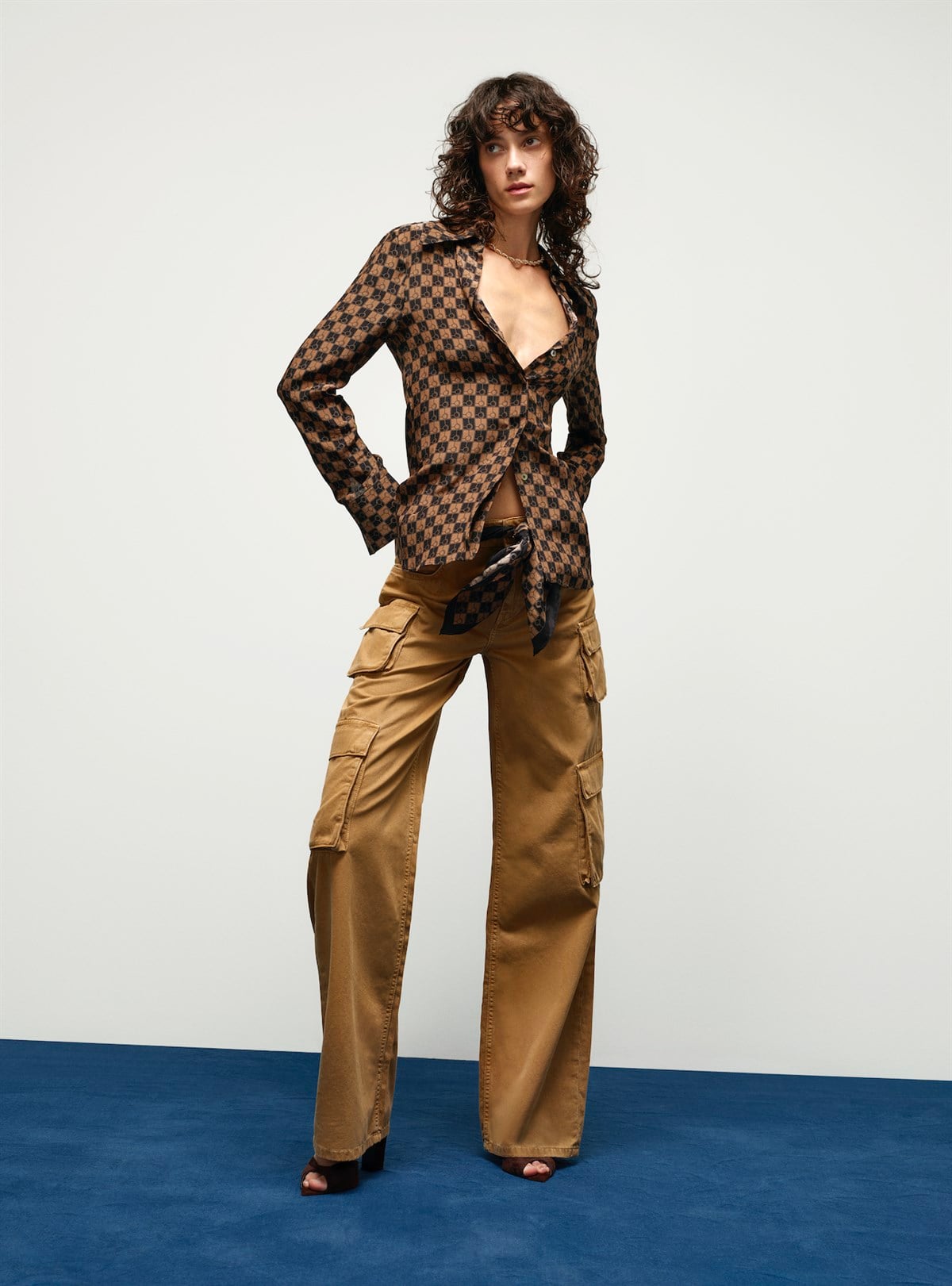 Camel Gabardin Kargo Pantolon