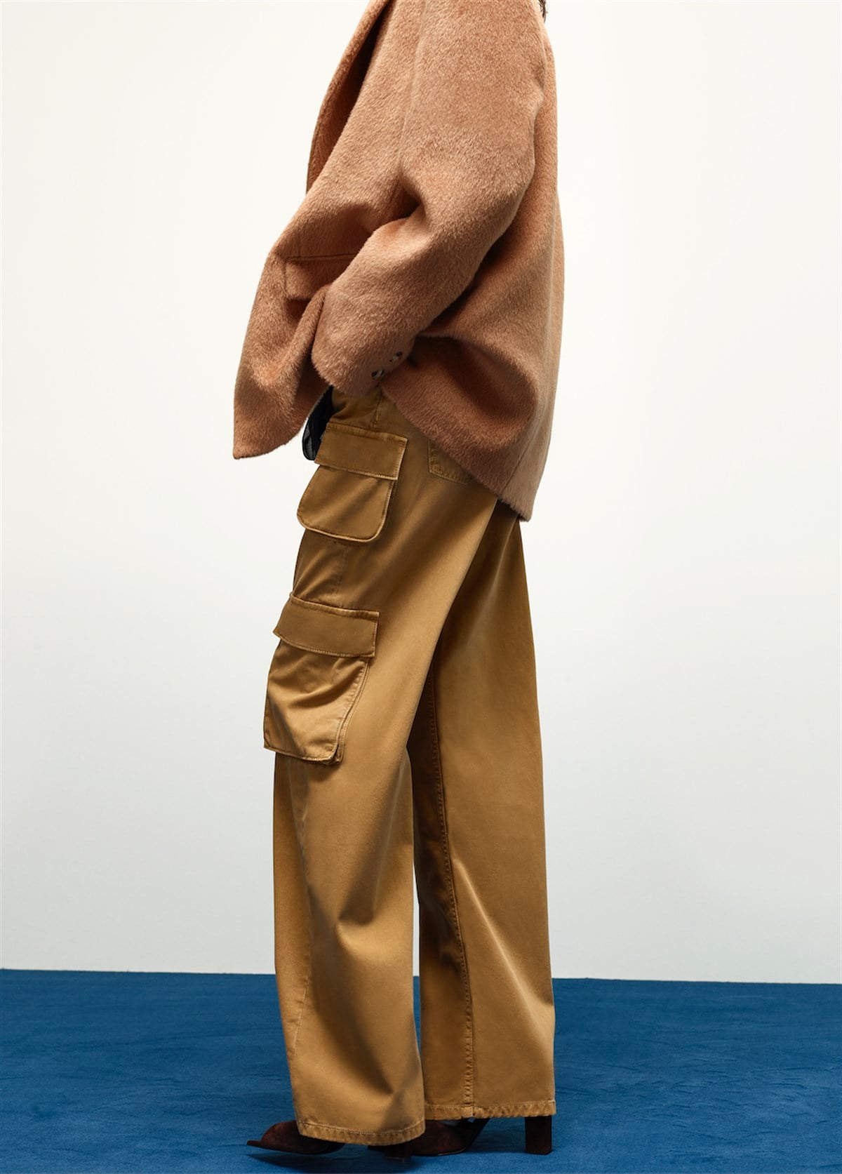 Camel Gabardin Kargo Pantolon