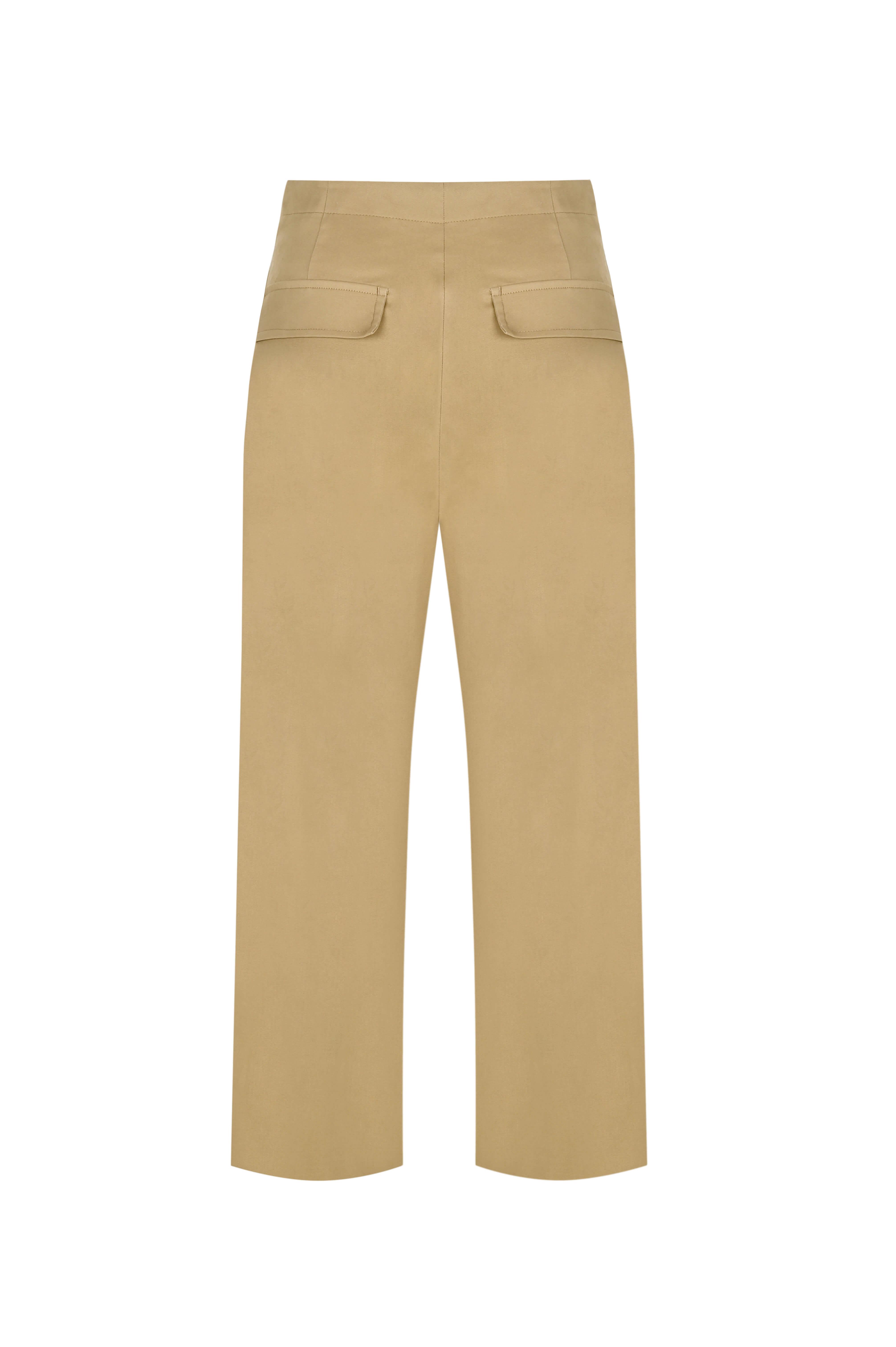 Camel Gabardin Kavisli Cropped Pantolon