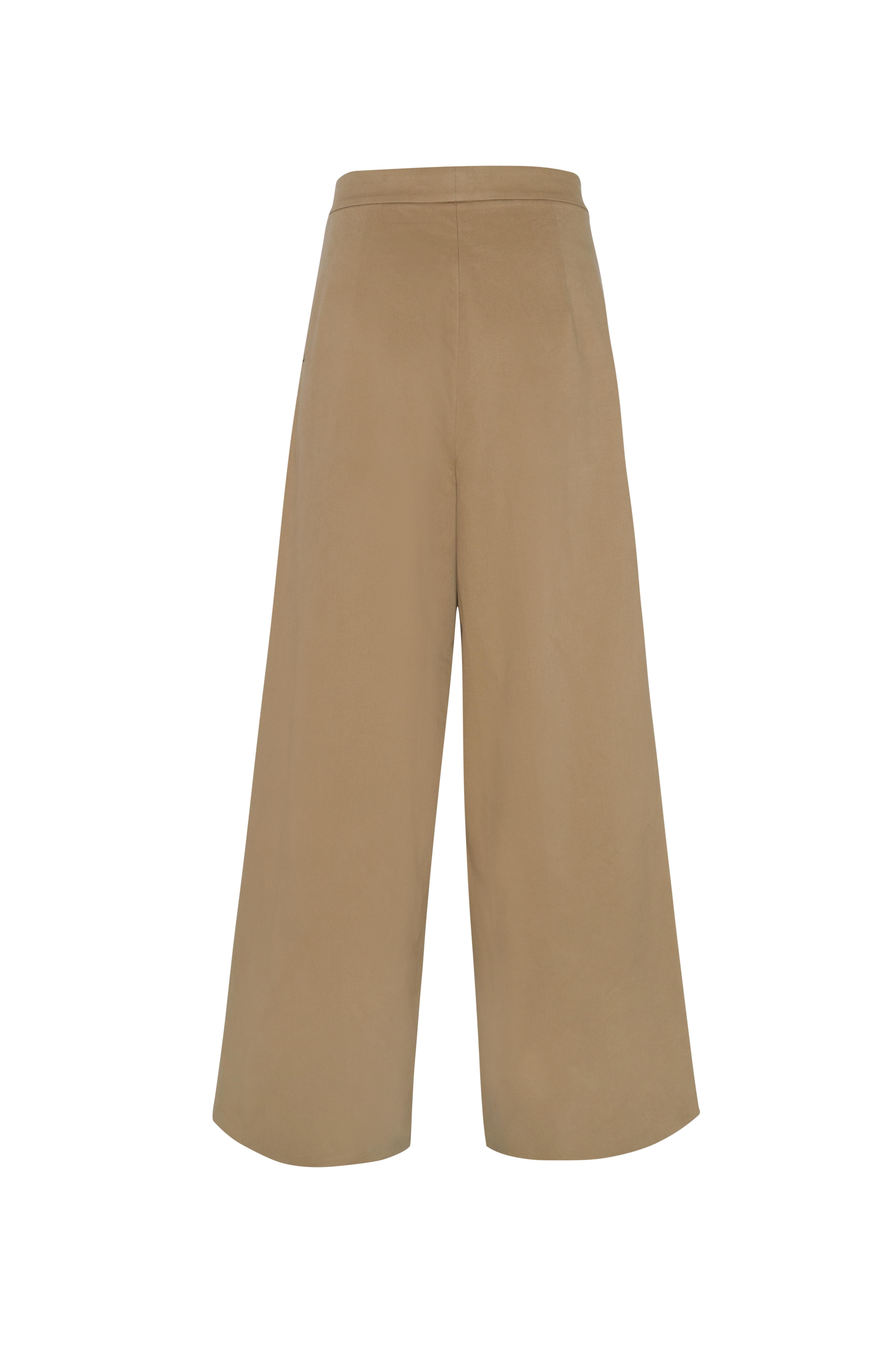 Camel Gabardin Palazzo Pantolon
