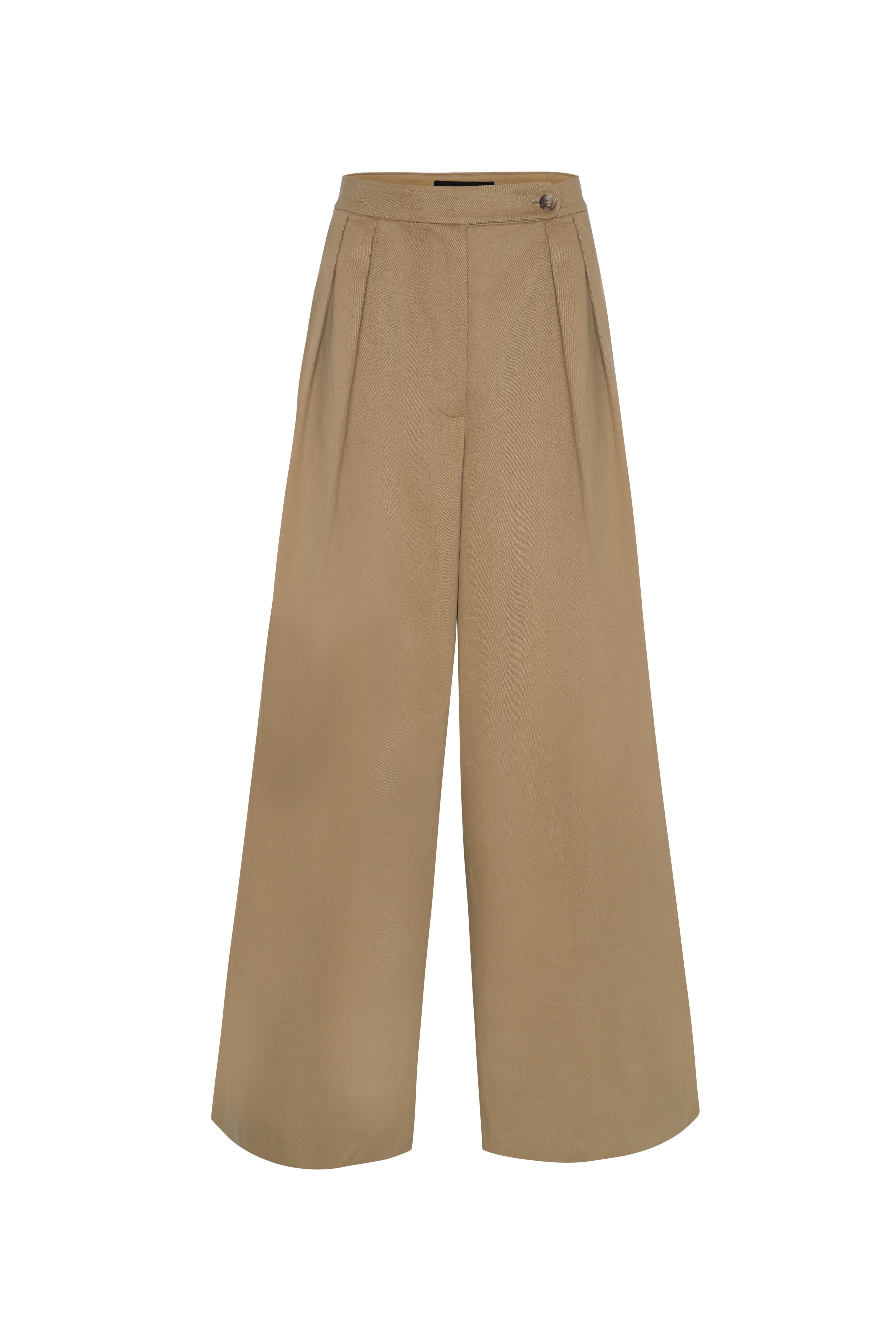 Camel Gabardin Palazzo Pantolon