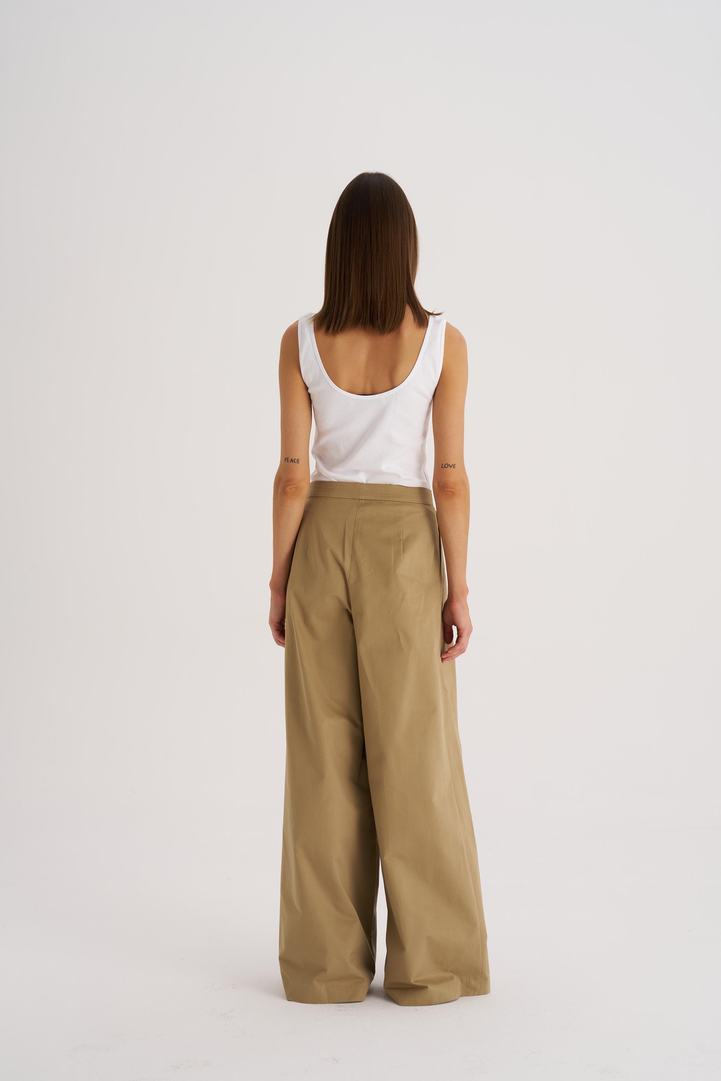 Camel Gabardin Palazzo Pantolon