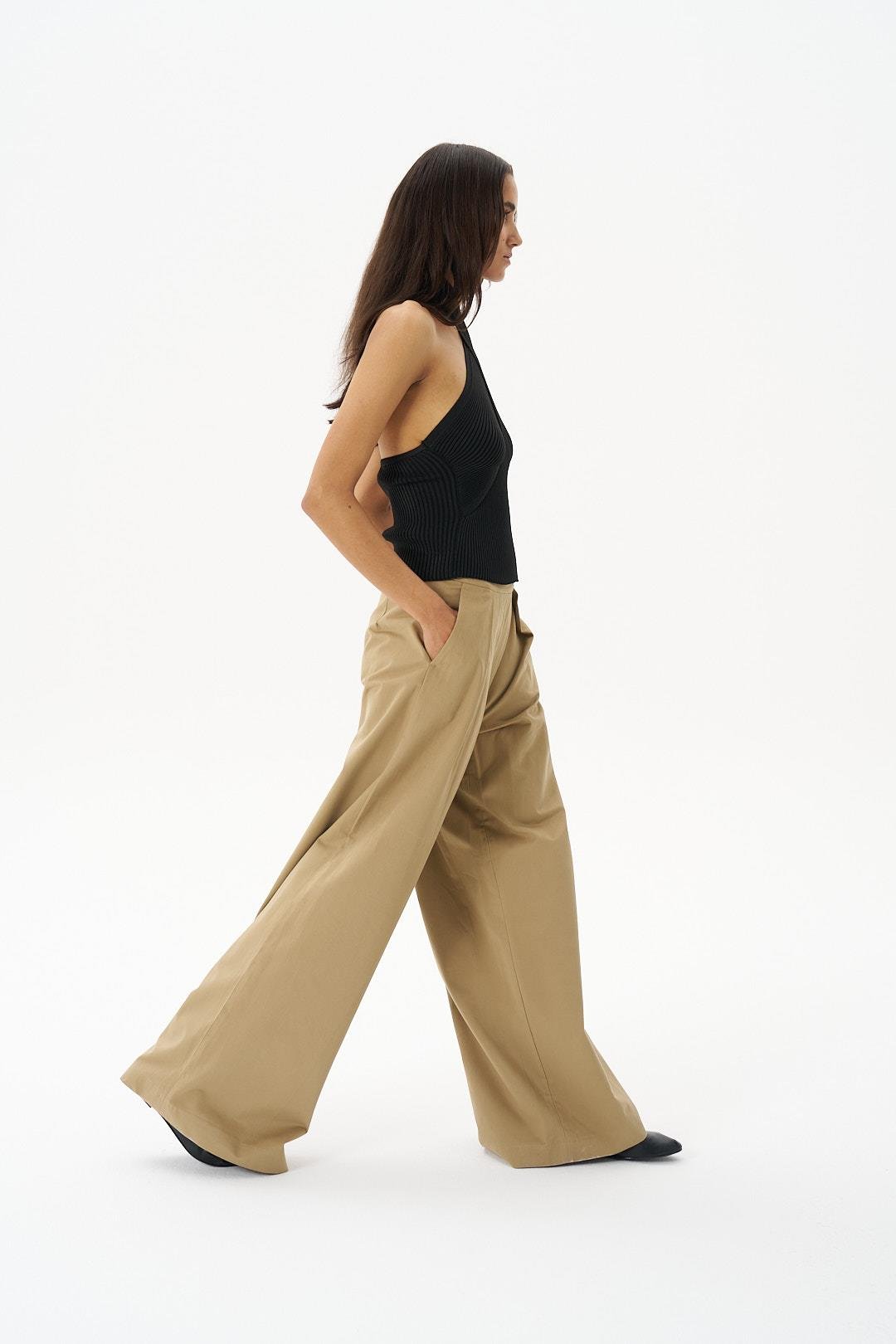 Camel Gabardin Palazzo Pantolon