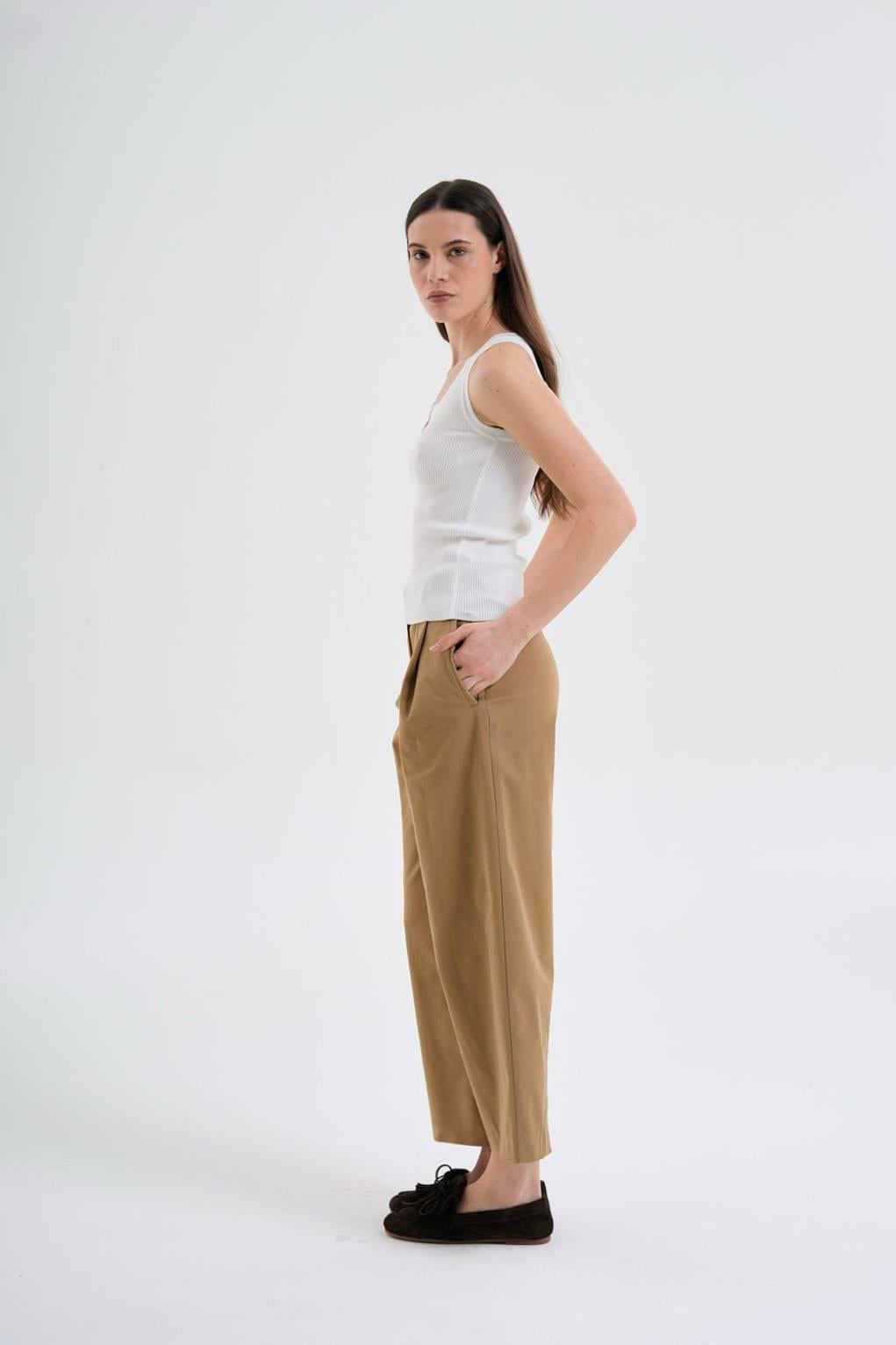 Camel Gabardin Pileli Pantolon