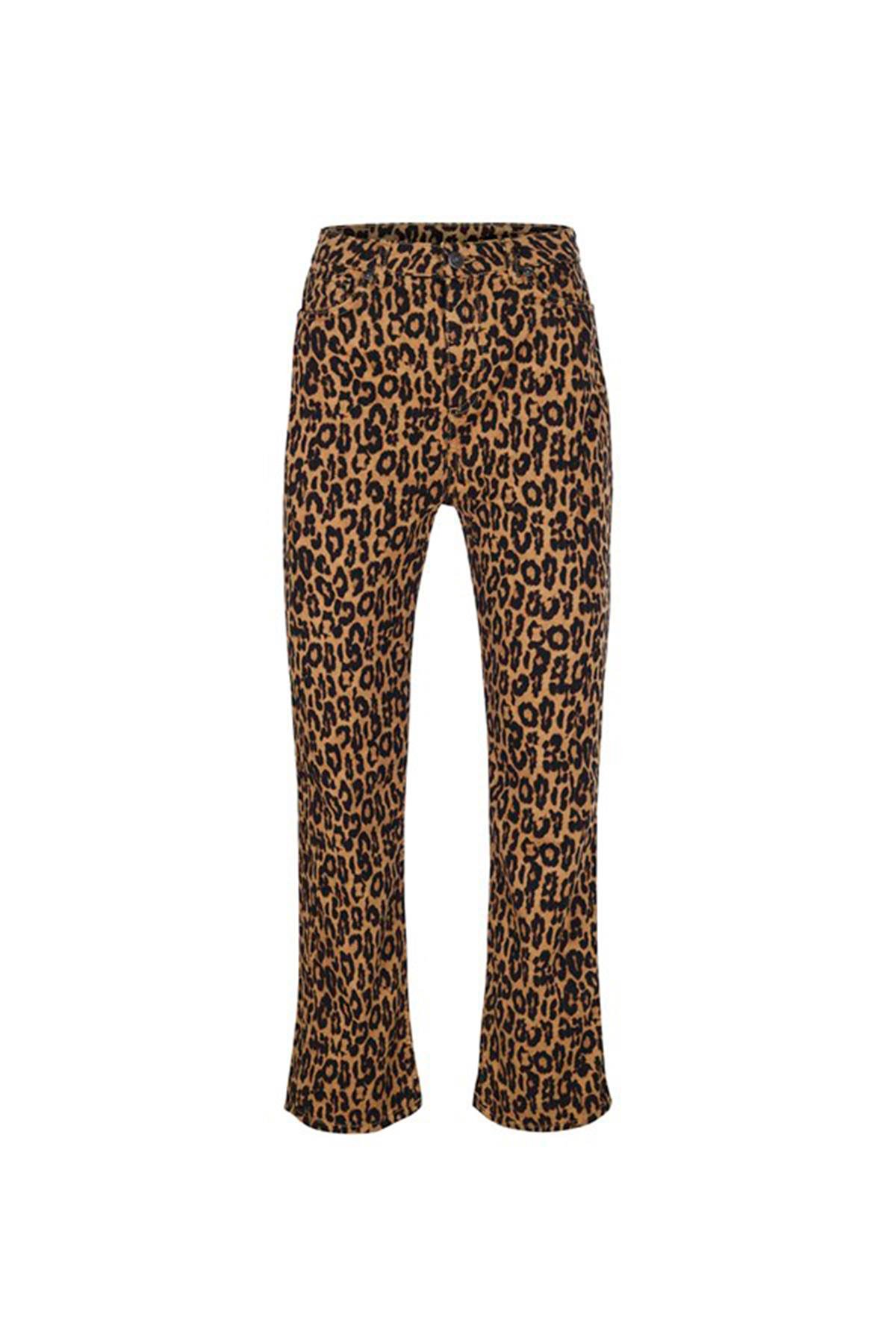 Camel Leopar Printed Straight Fit Jean 