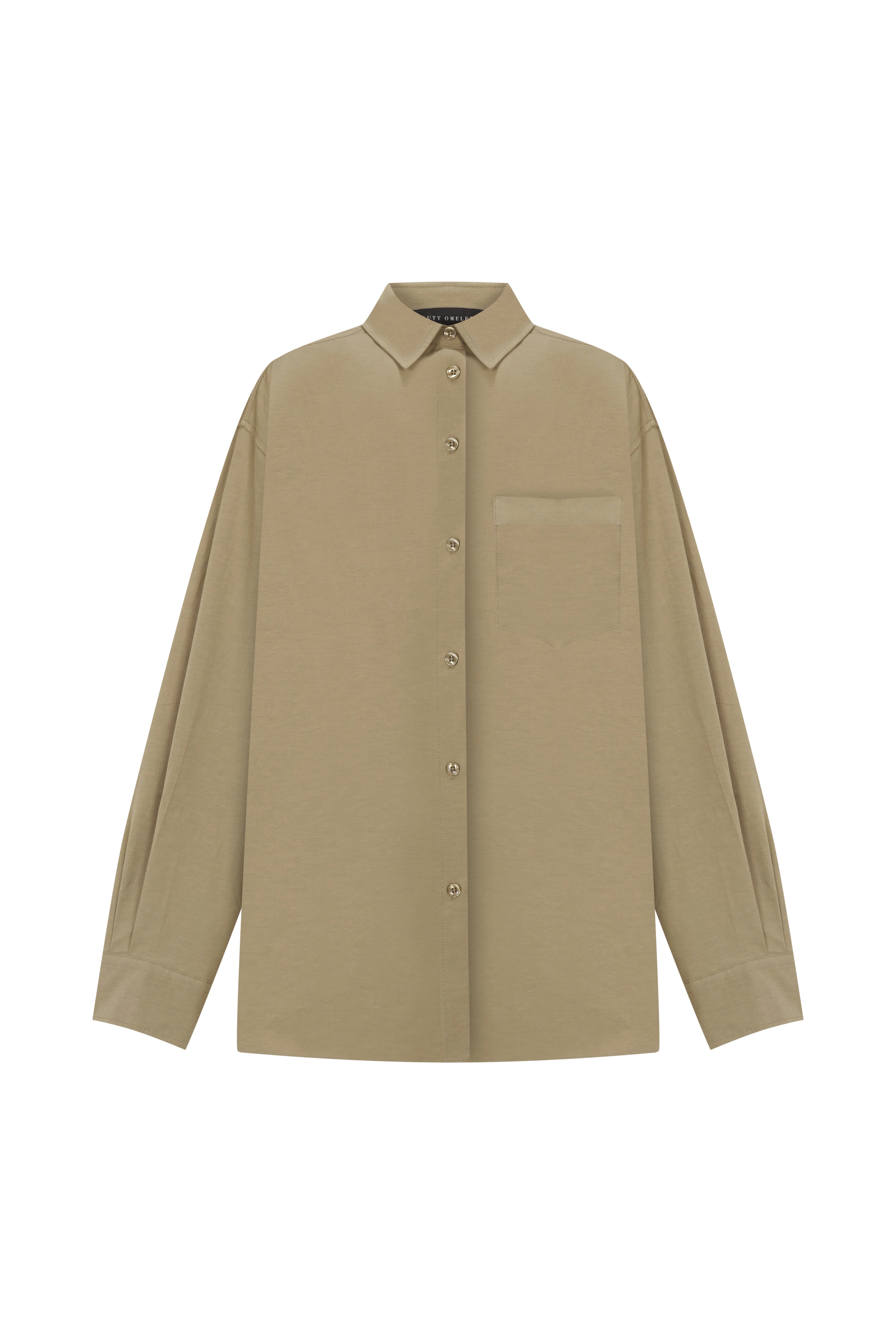 Camel Oversize Teknik Kumaş Gömlek