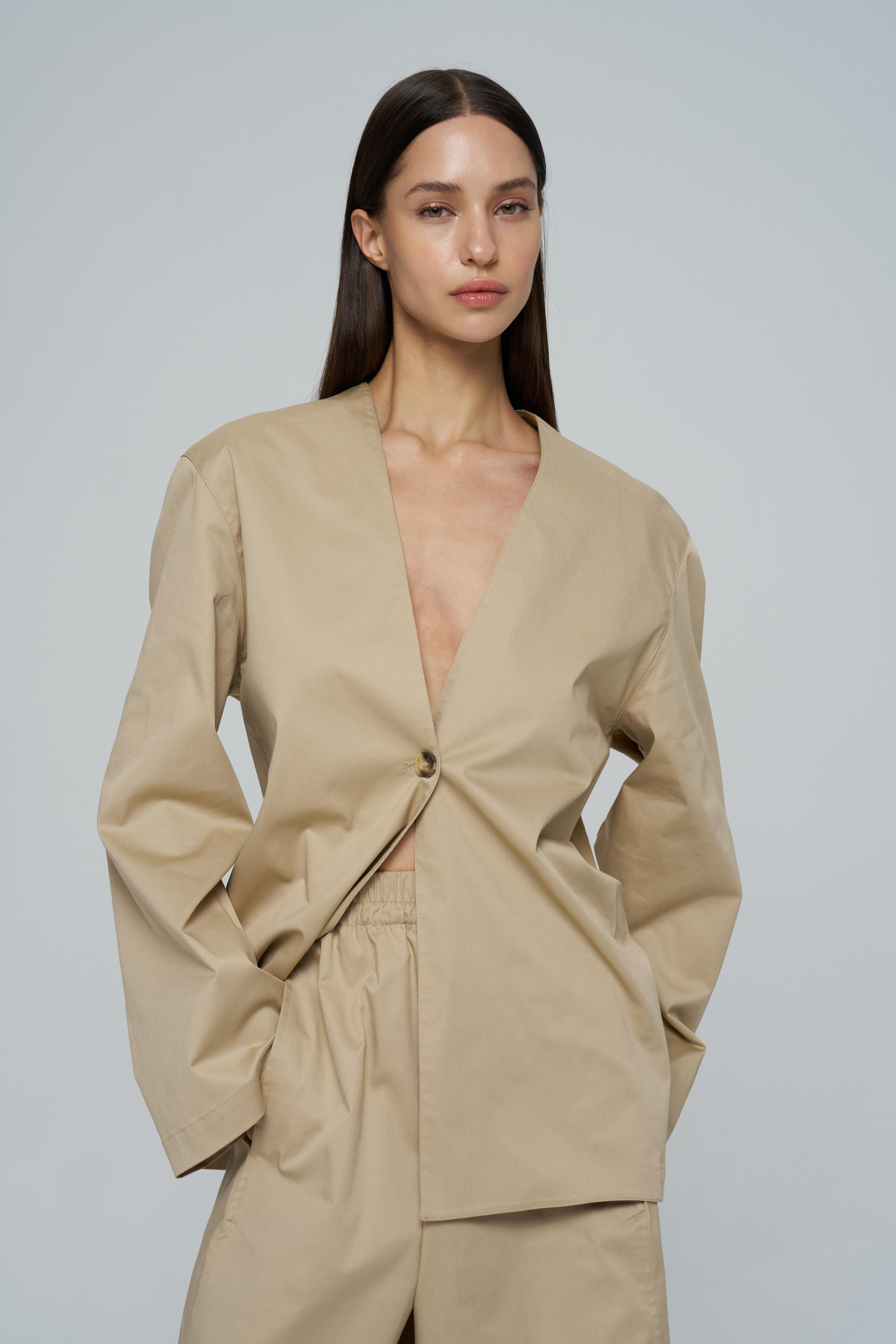 Camel Poplin Gömlek Ceket