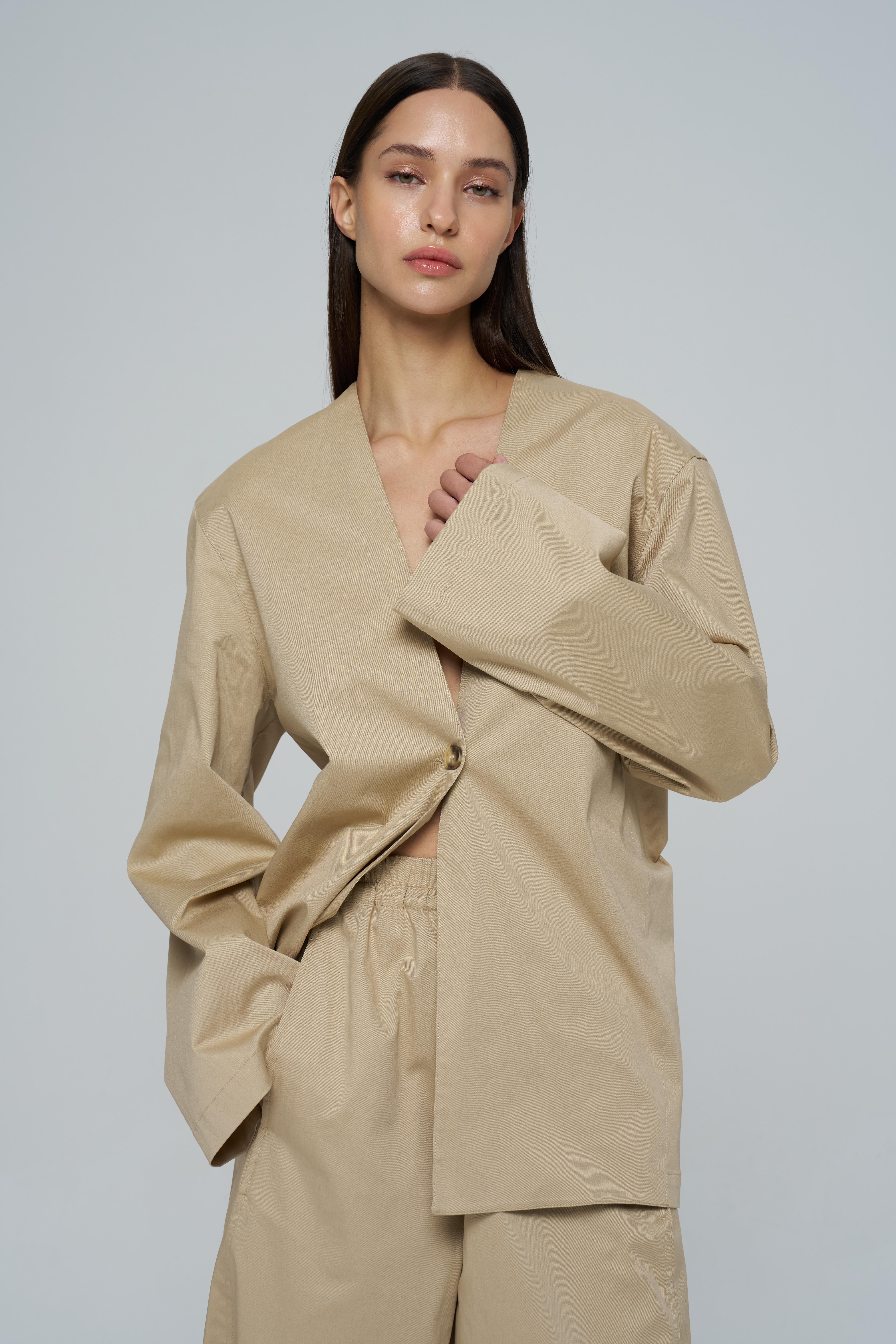 Camel Poplin Gömlek Ceket