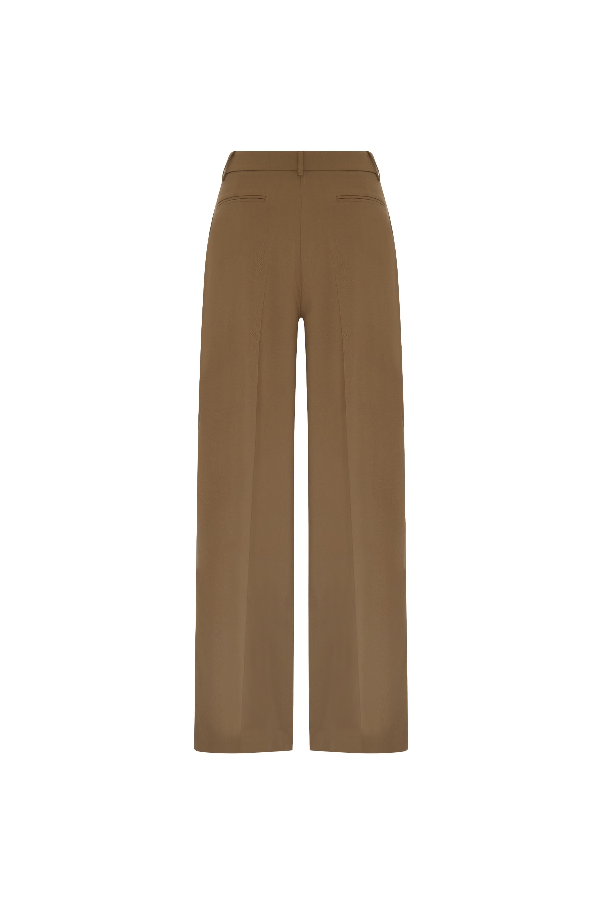 Camel Tek Pileli Yünlü Bol Pantolon
