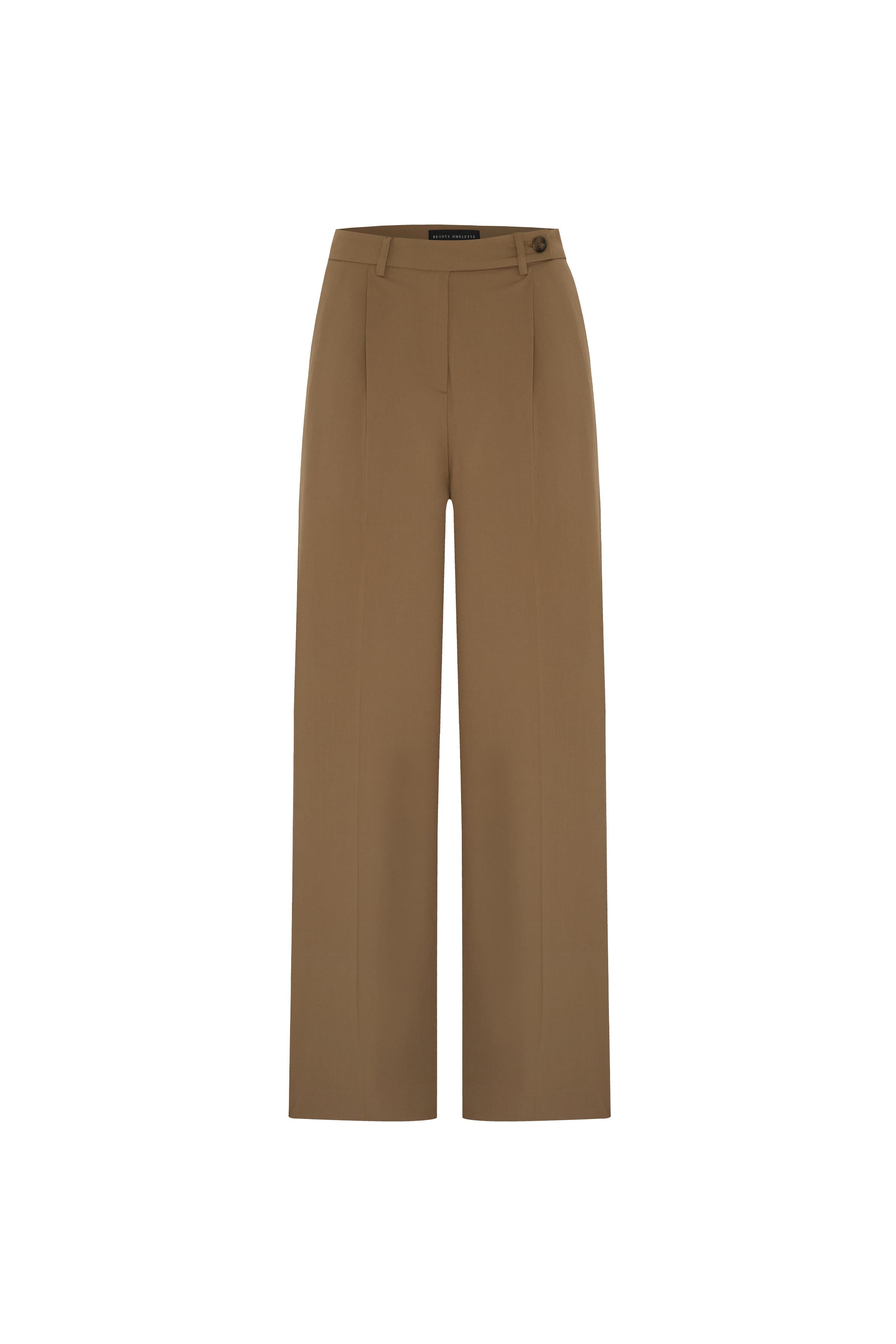 Camel Tek Pileli Yünlü Bol Pantolon