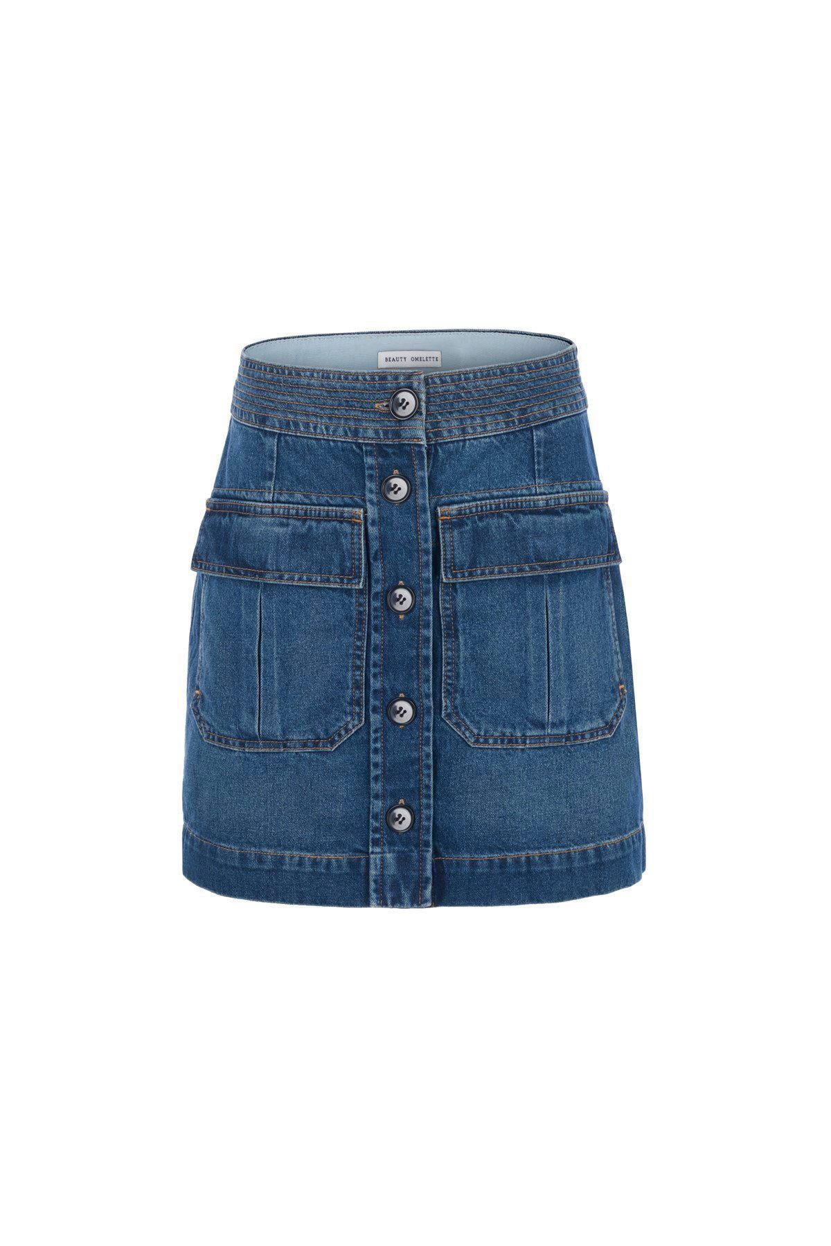 Düğmeli Kısa Denim Etek 