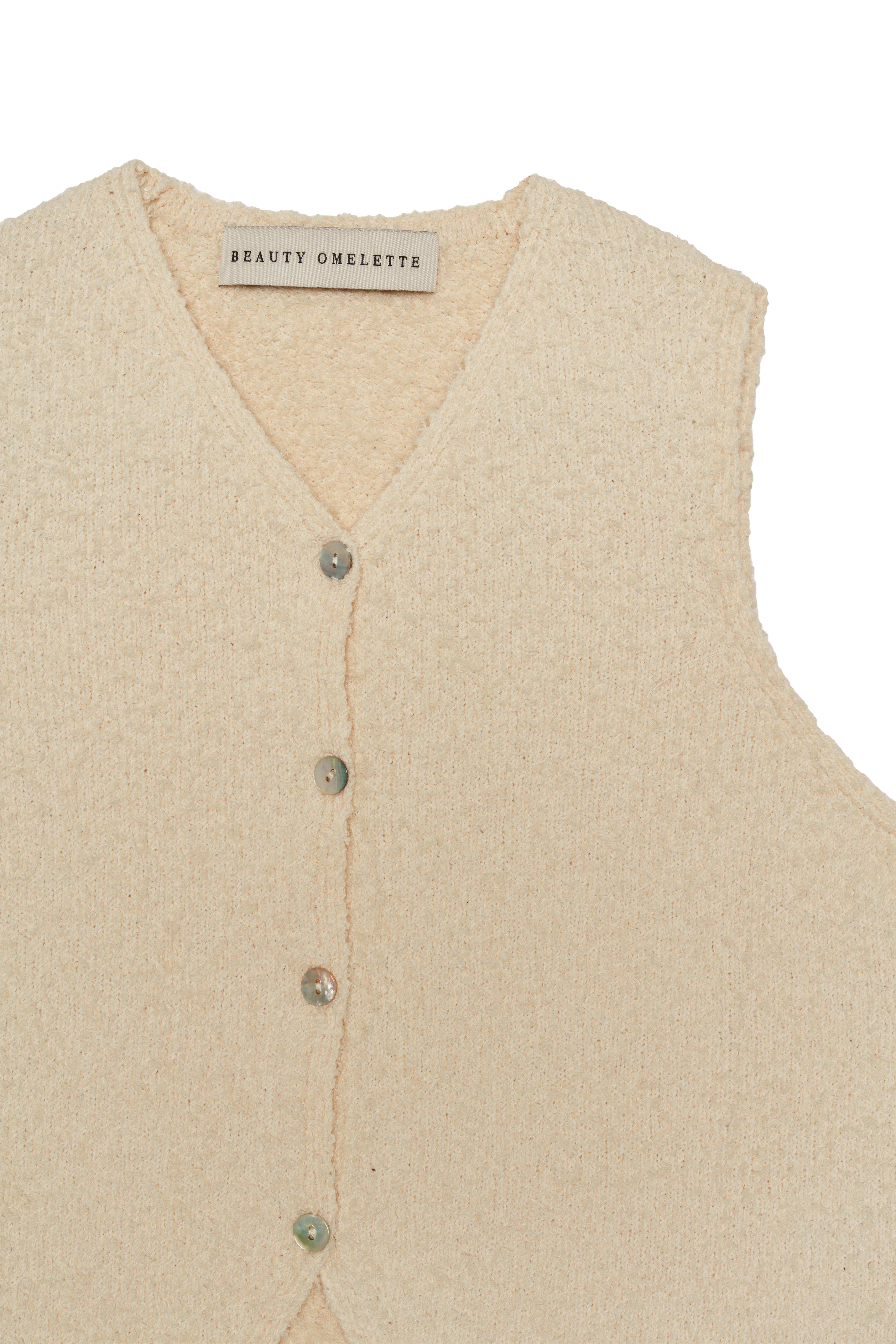 Ekru Buklet Crop Triko Yelek