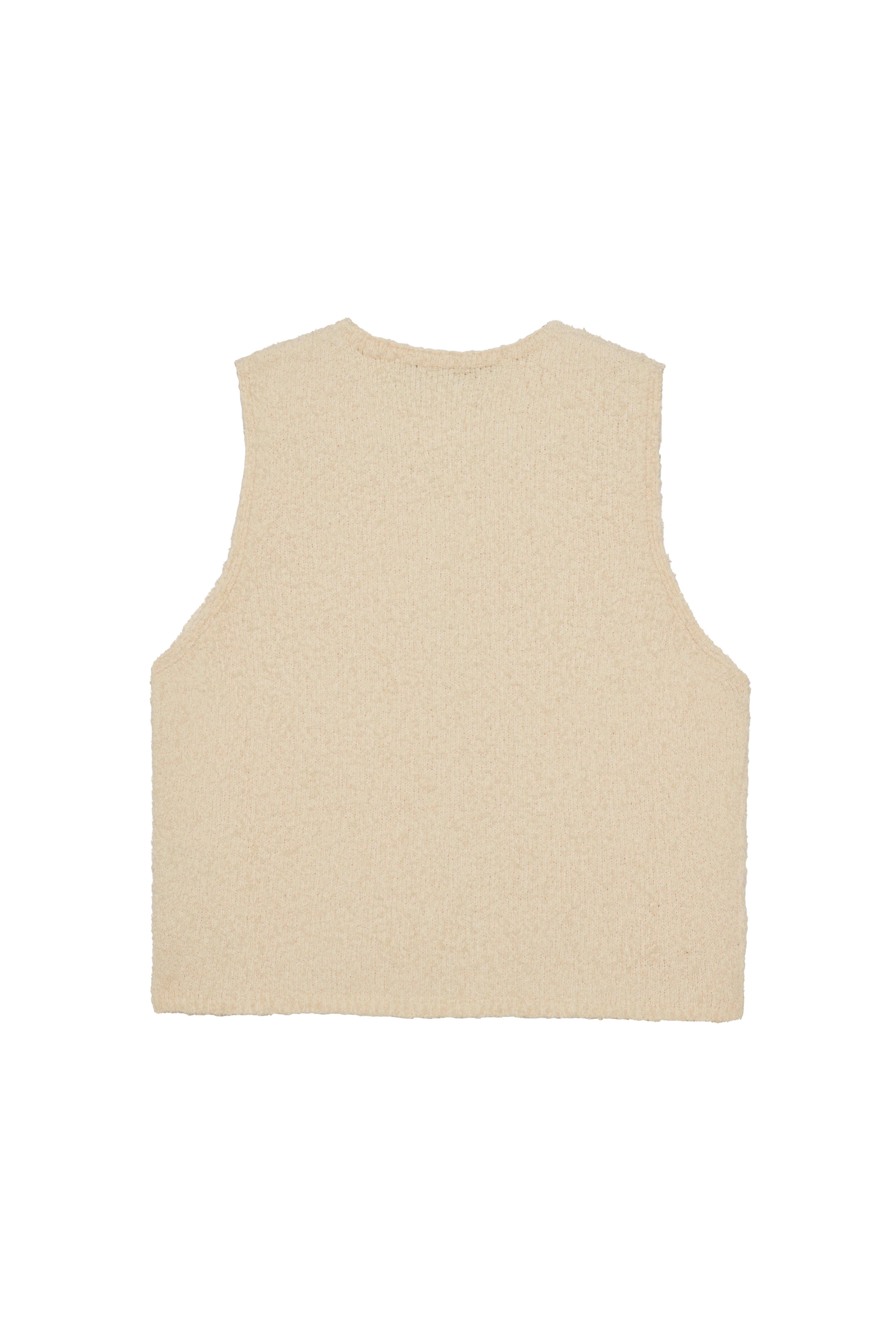 Ekru Buklet Crop Triko Yelek