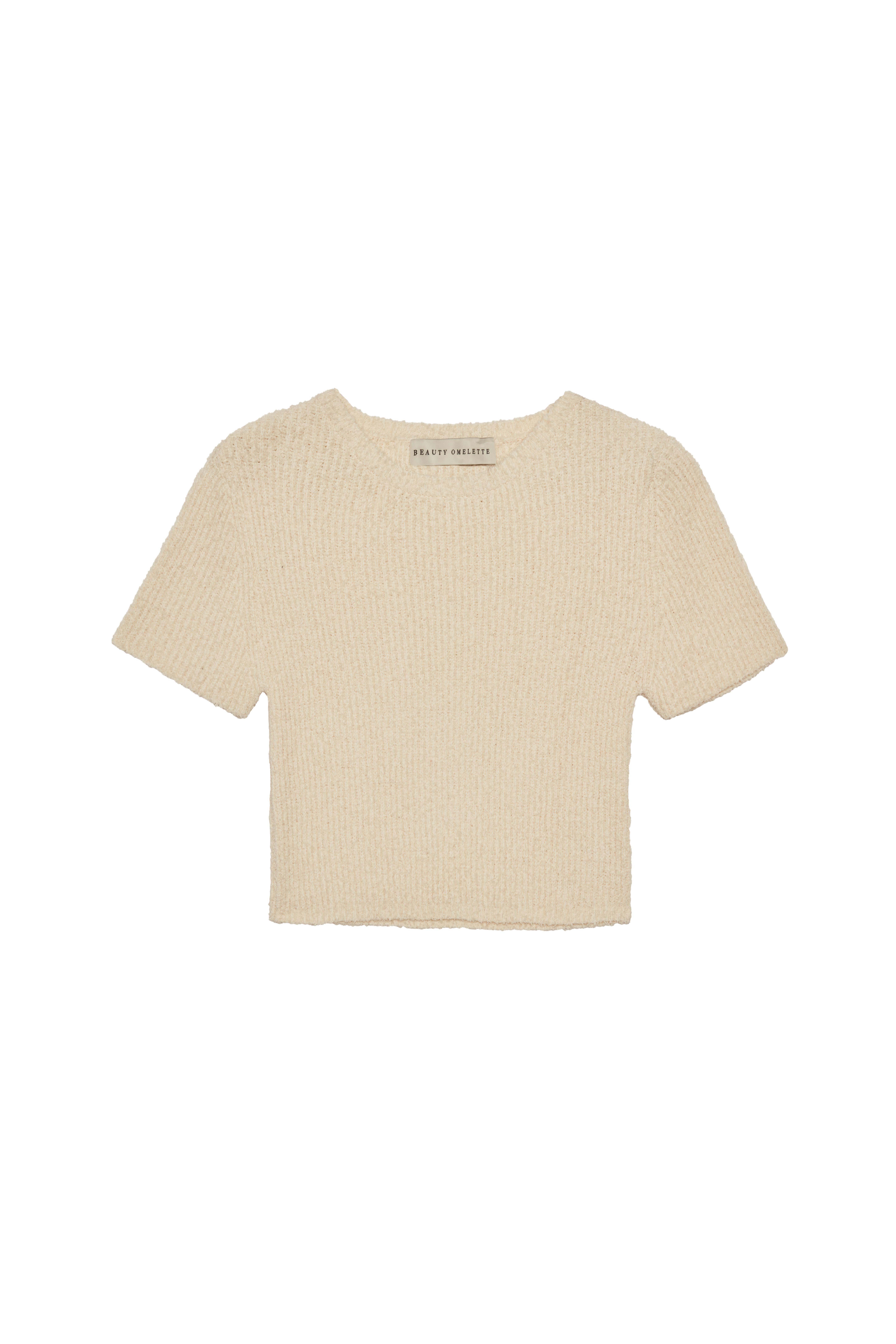 Ekru Buklet Kısa Kol Kazak