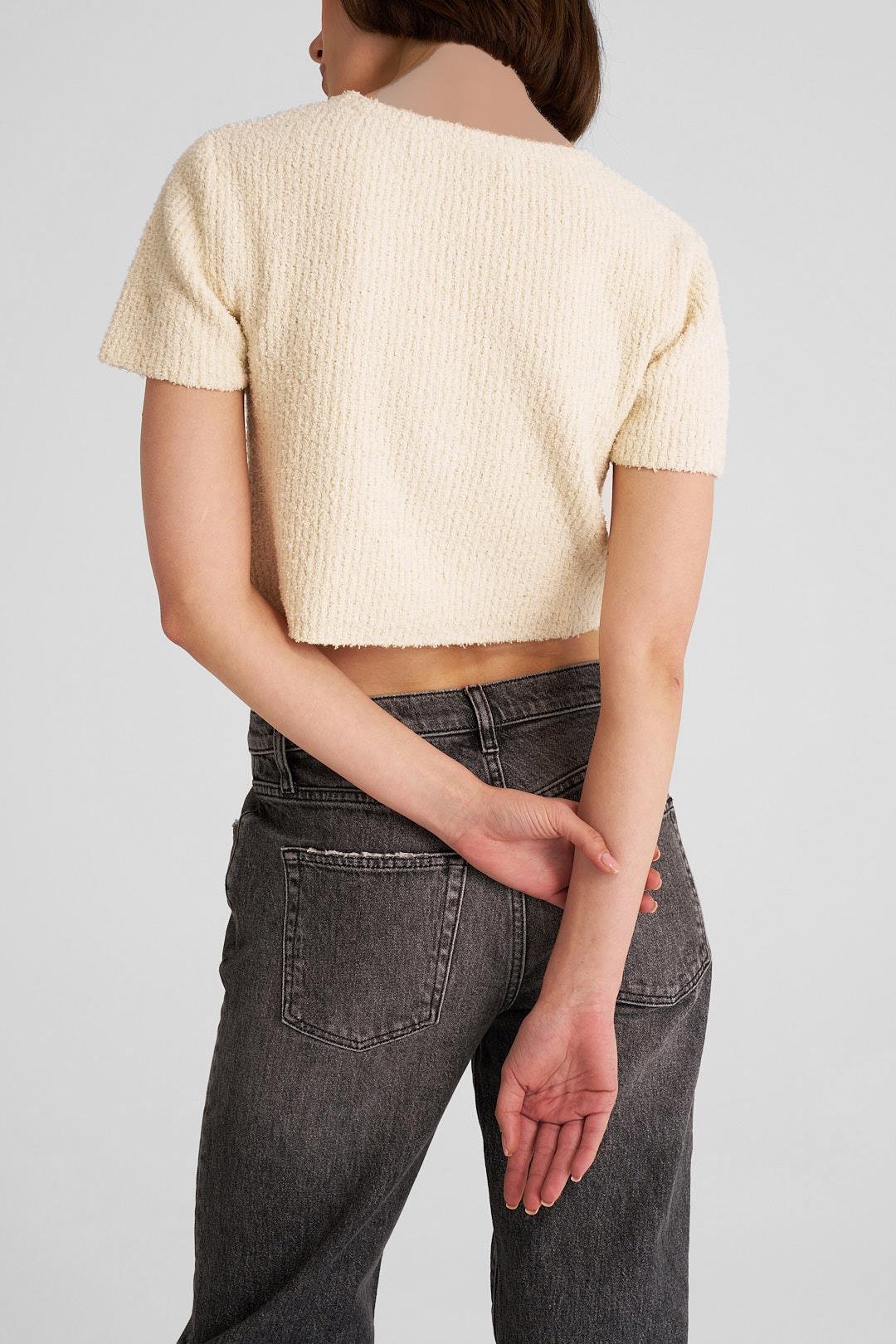 Ekru Buklet Kısa Kol Kazak