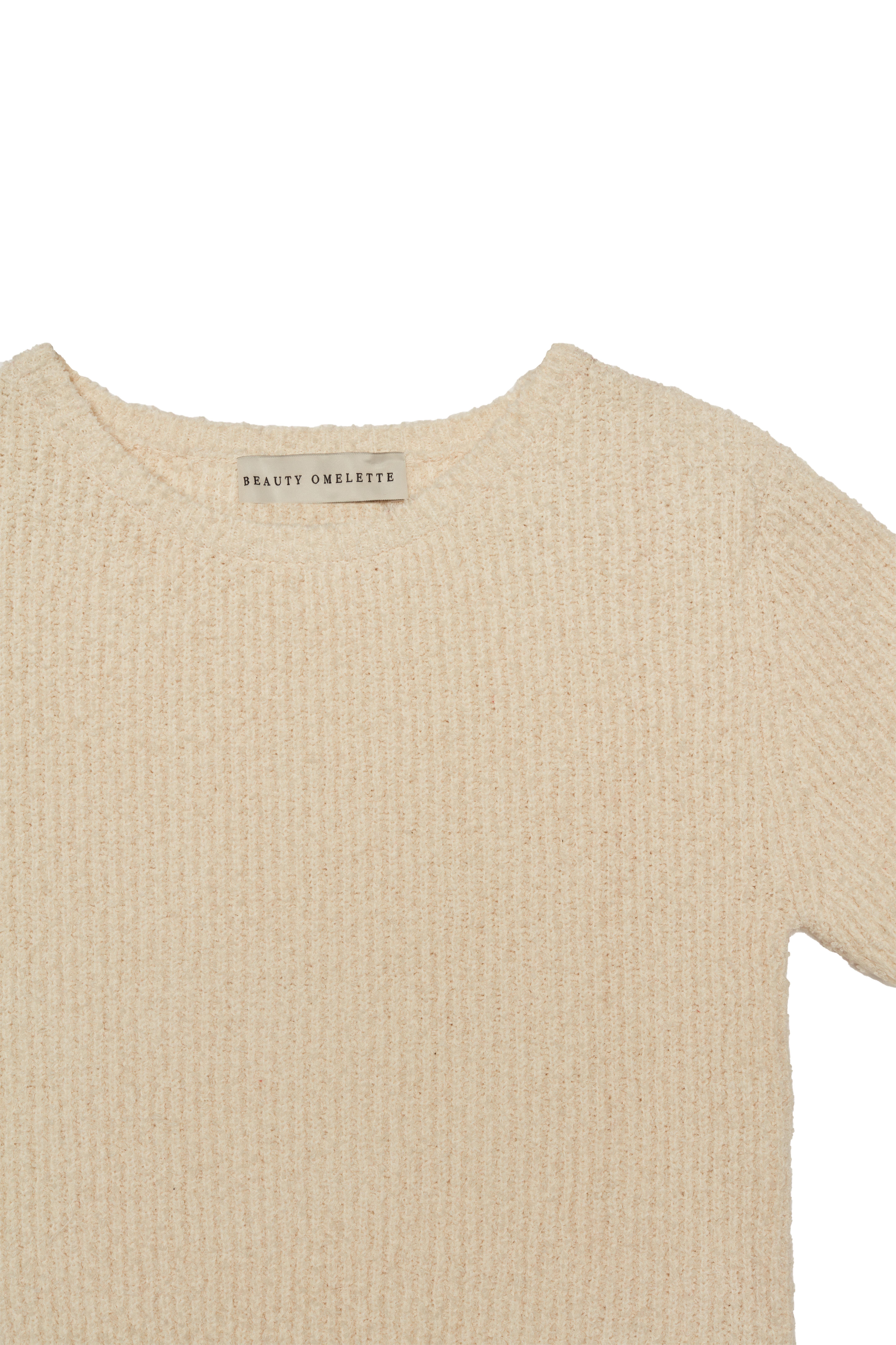 Ekru Buklet Kısa Kol Kazak