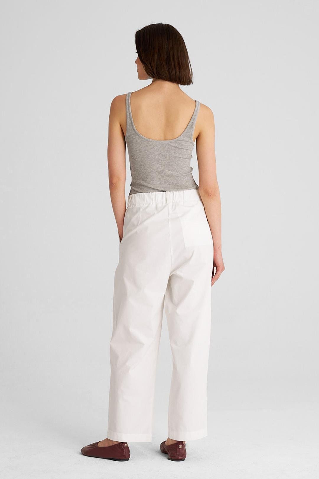 Ekru Çift Pilili Koton Pantolon