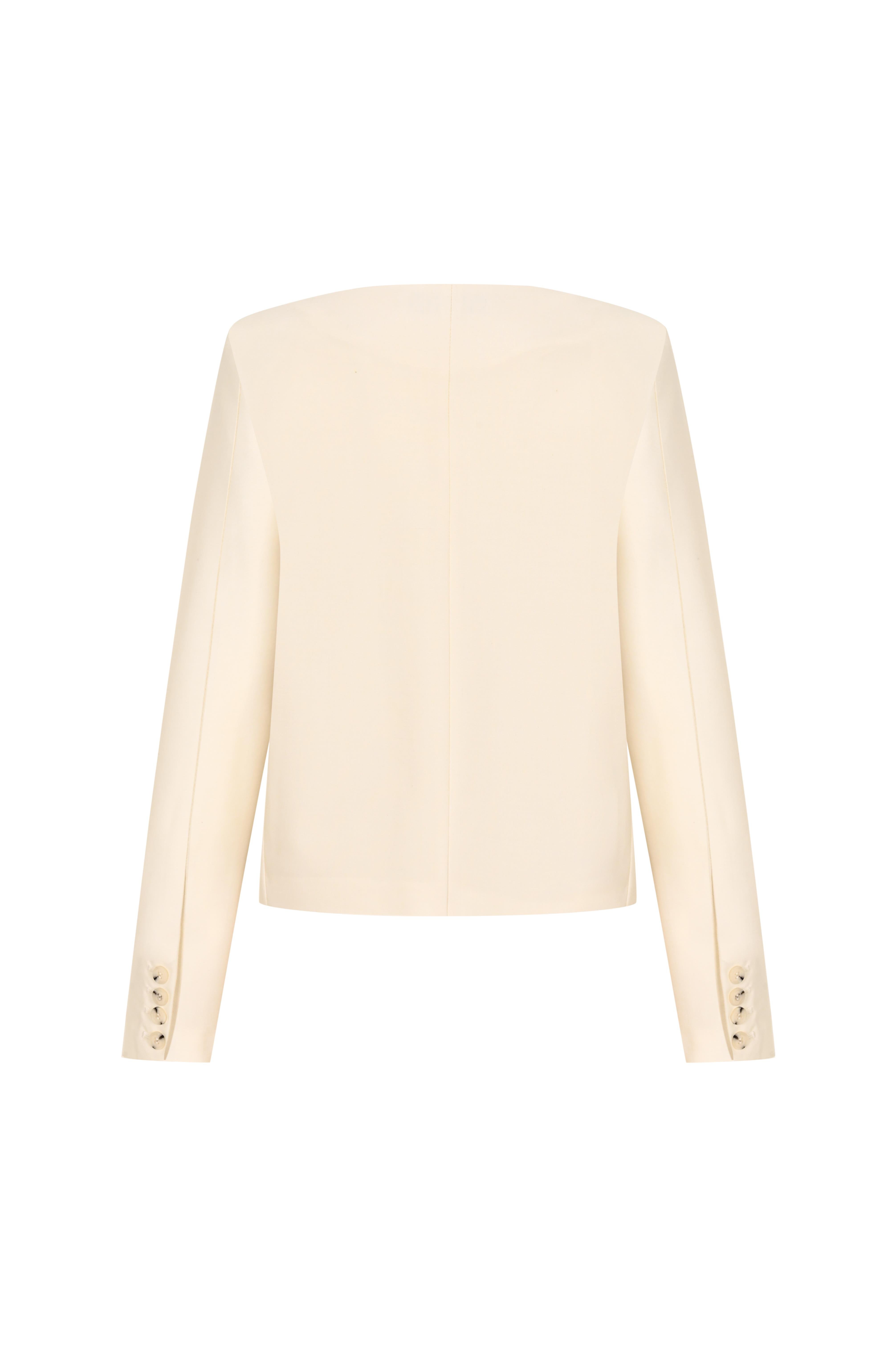 Ekru Kutu Form Yünlü Ceket