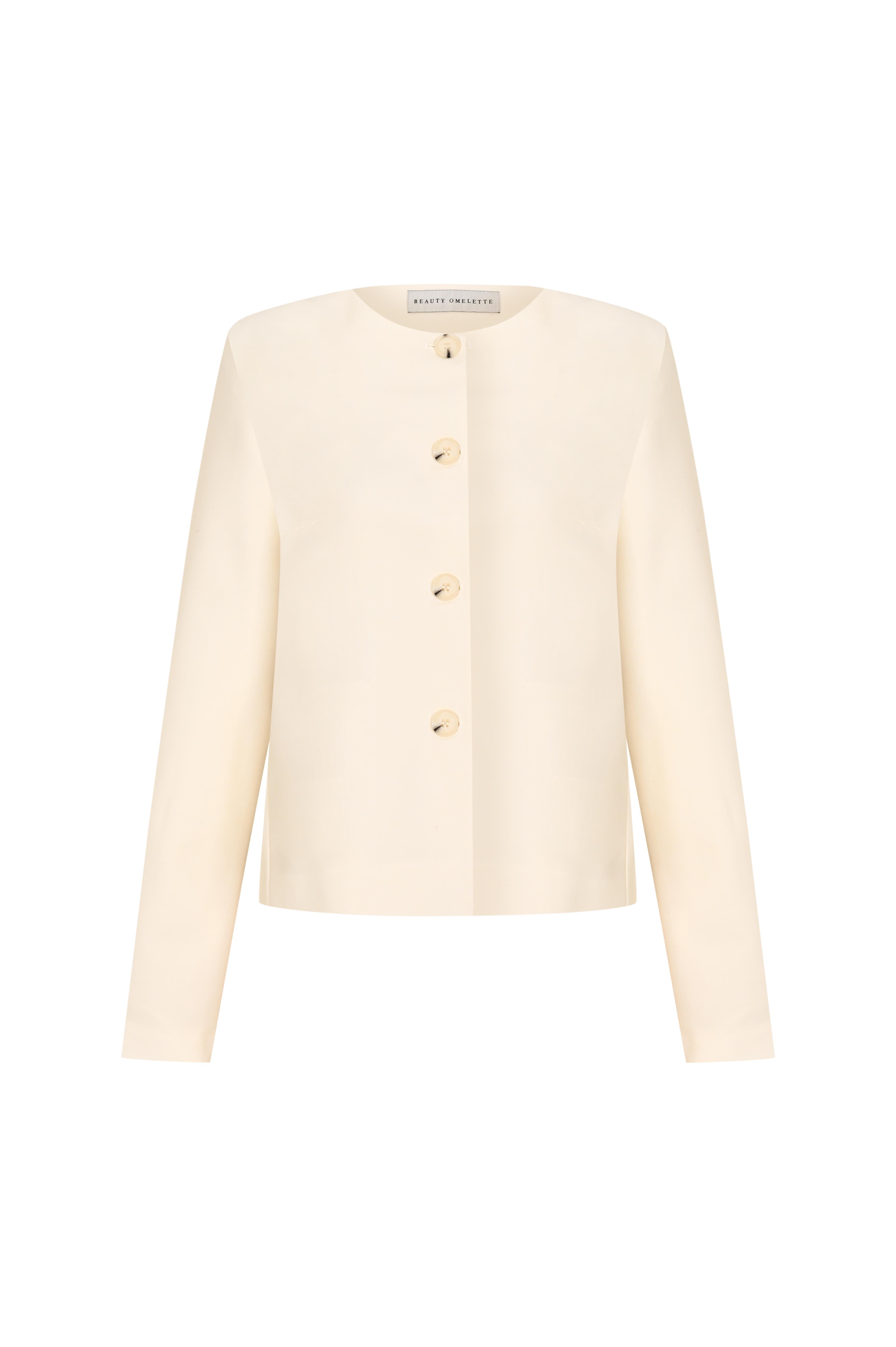 Ekru Kutu Form Yünlü Ceket