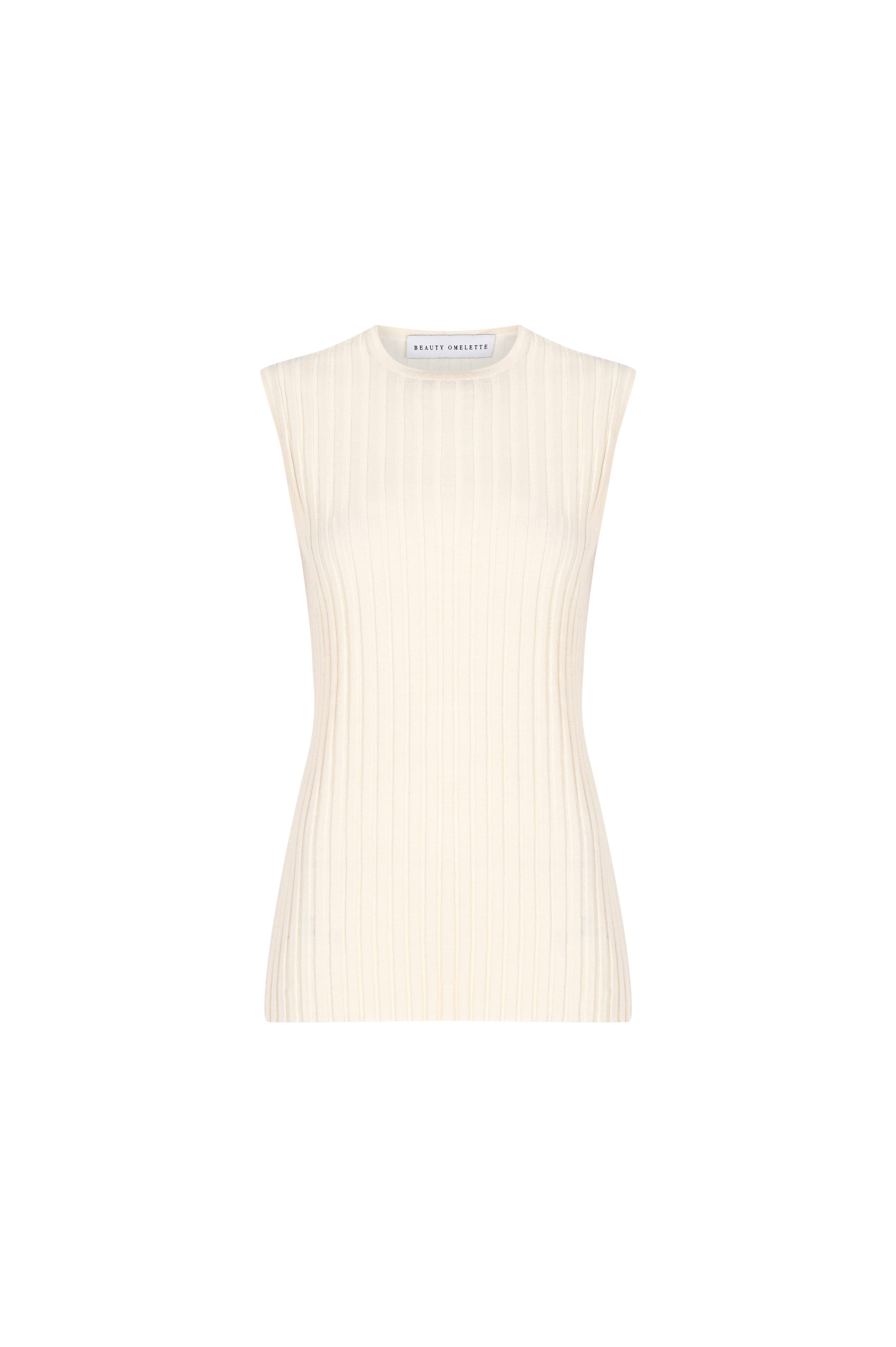 Ekru Ribli Yırtmaç Detaylı Kolsuz Kazak