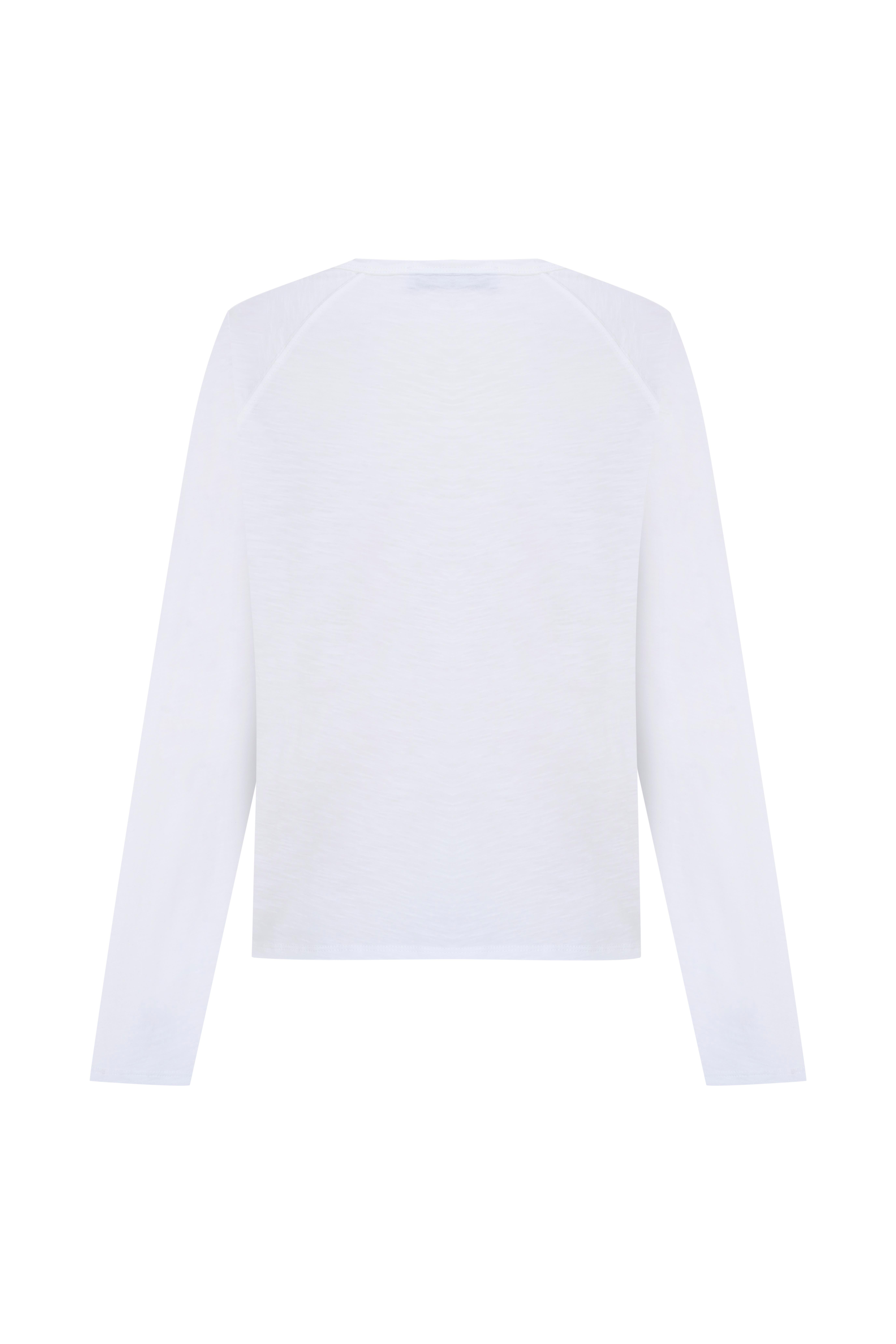 Ekru Soluk Efektli Flamlı Uzun Kol Tshirt