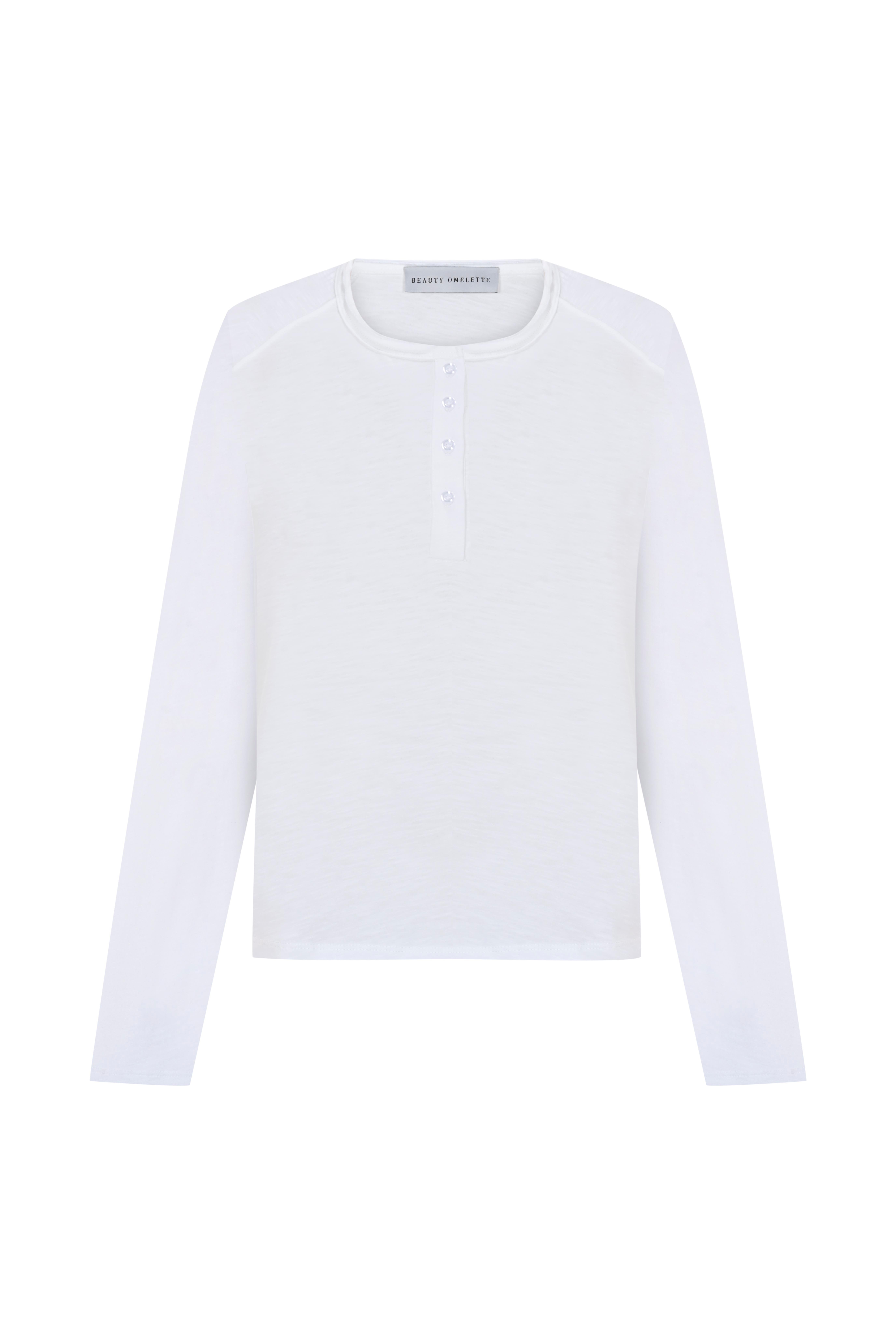 Ekru Soluk Efektli Flamlı Uzun Kol Tshirt