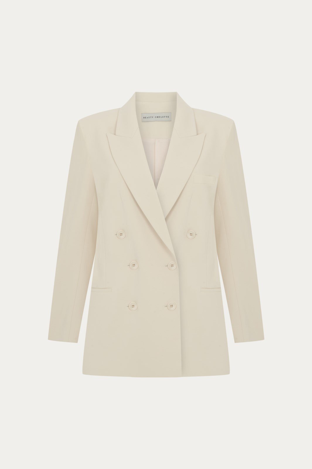 Ekru Vatkalı Kruvaze Blazer
