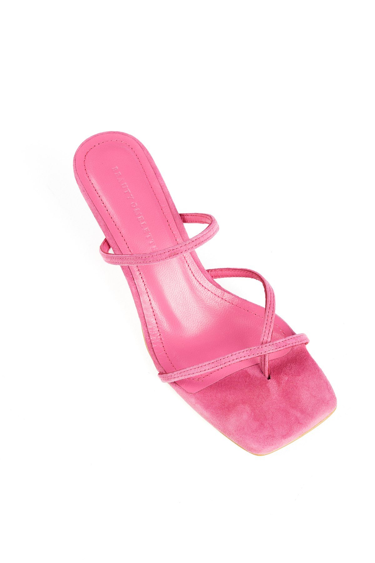 Fuşya İnce Bantlı Topuklu Süet Terlik