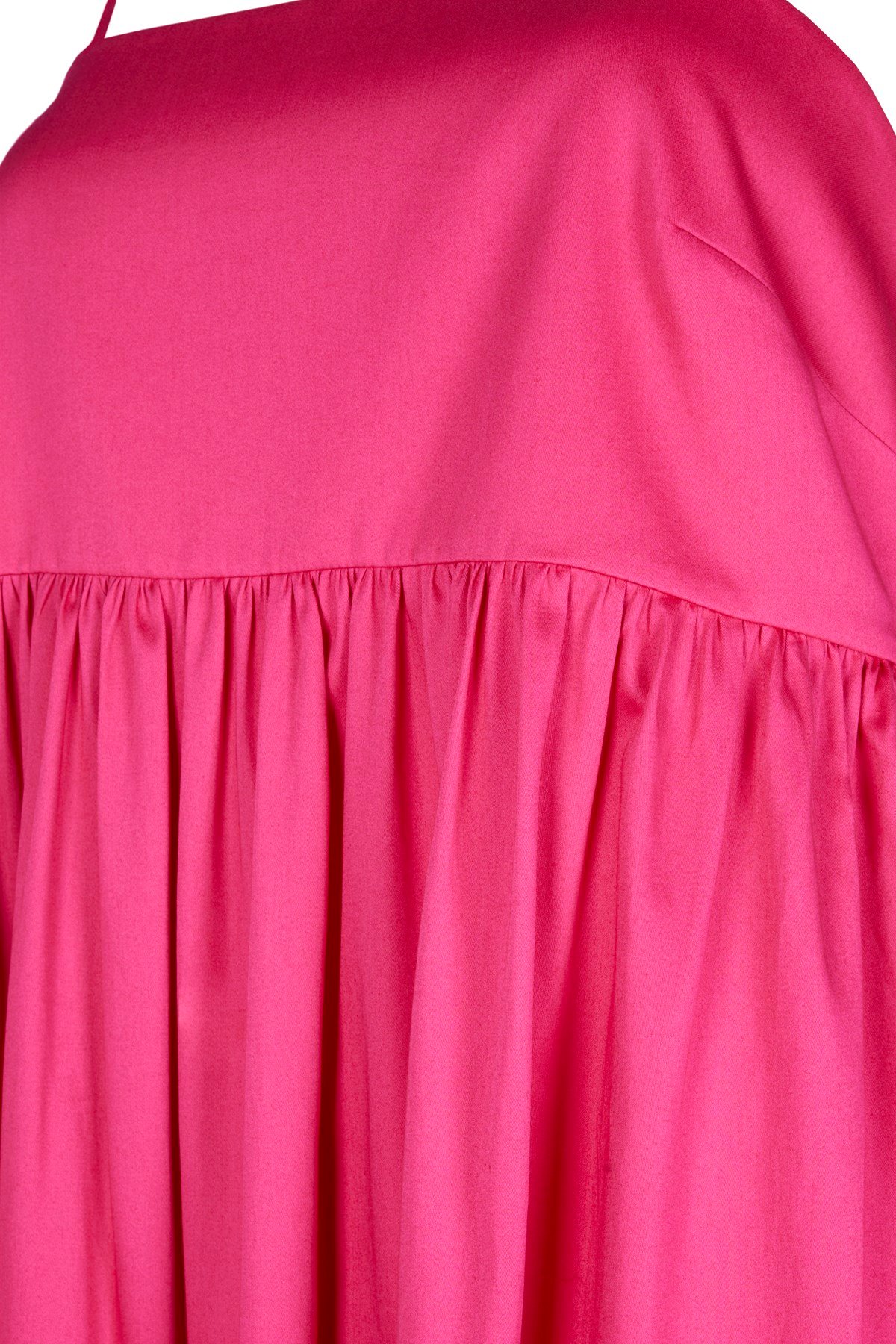 Fuşya Kare Yaka Uzun Poplin Elbise