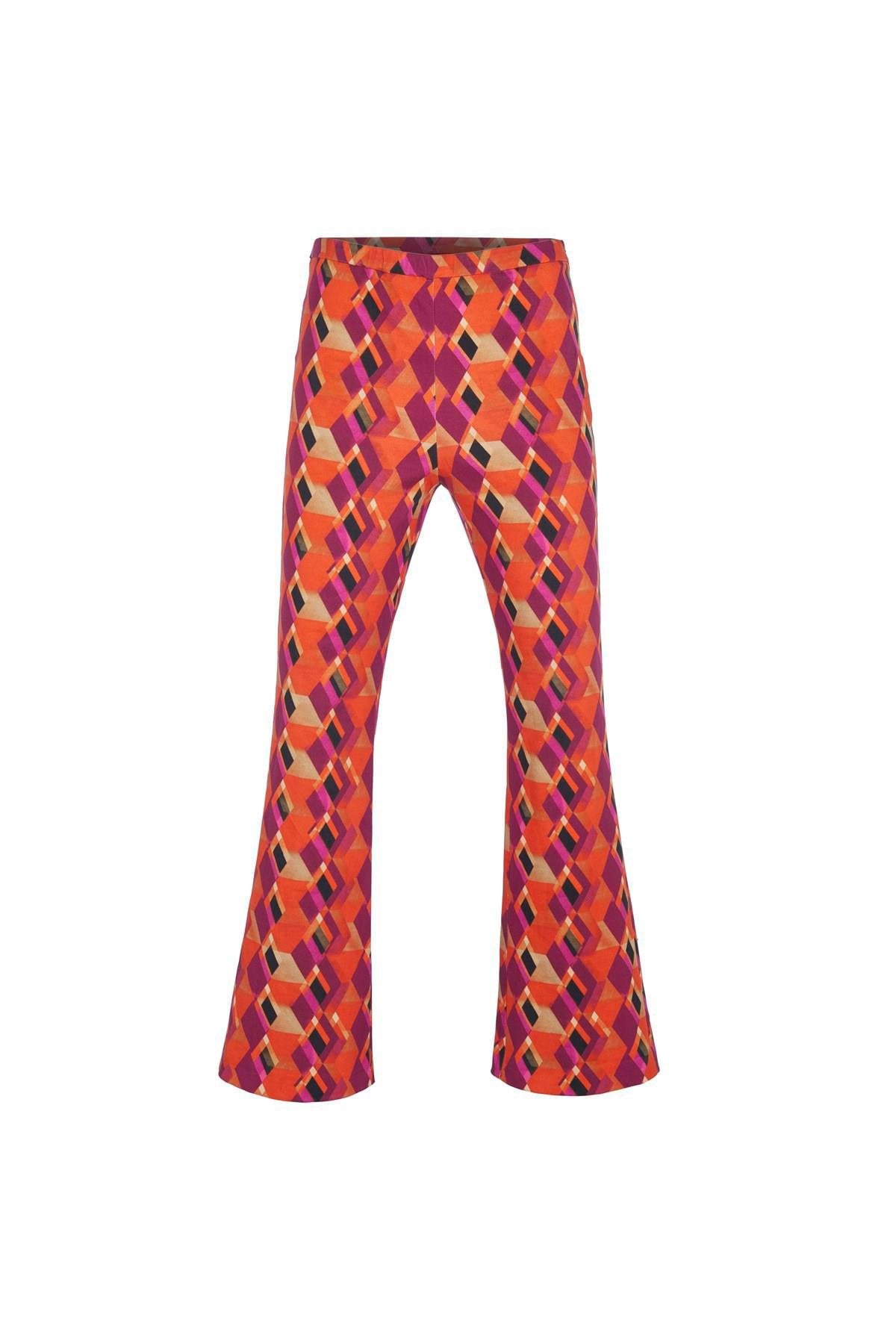 Geometrik Desen Crop Flare Koton Pantolon