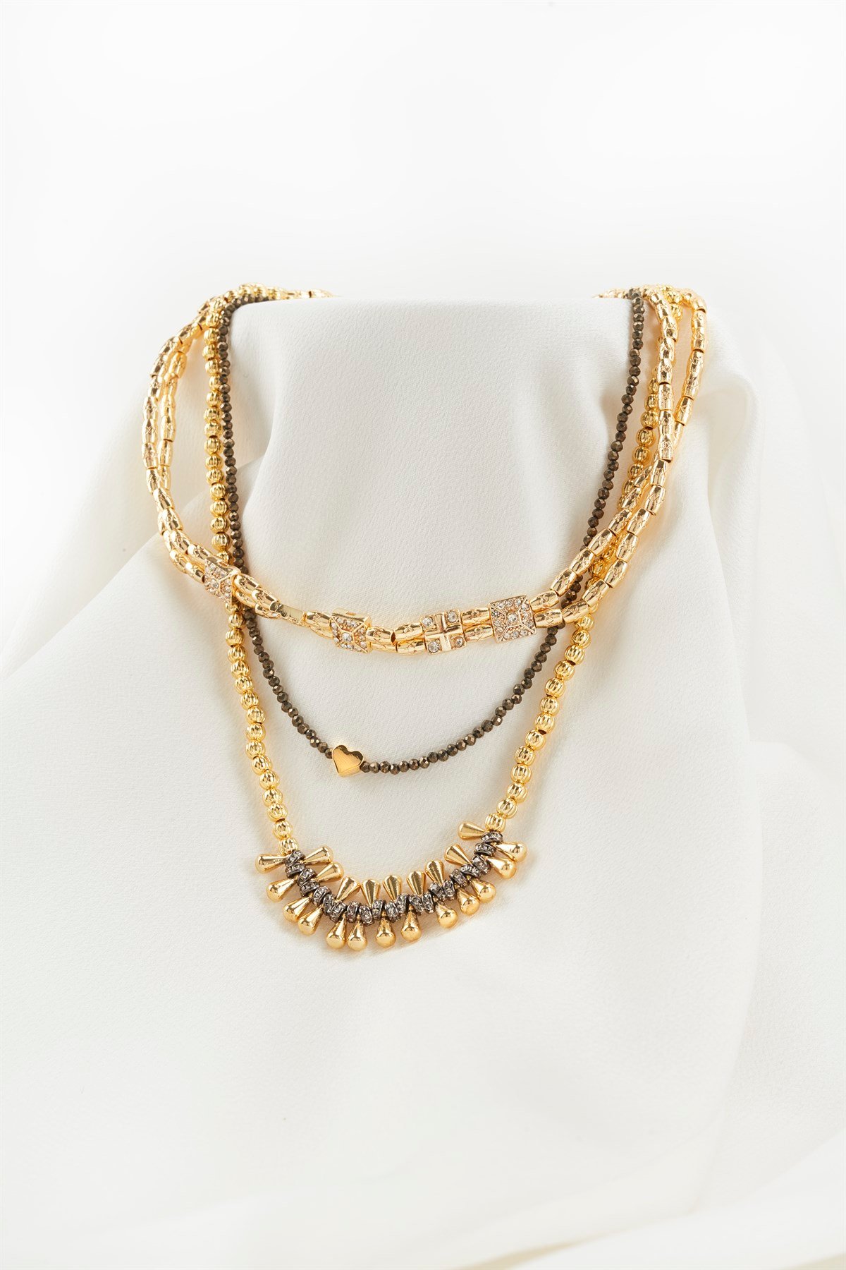 Gold 3Lü Set Taşlı Kolye