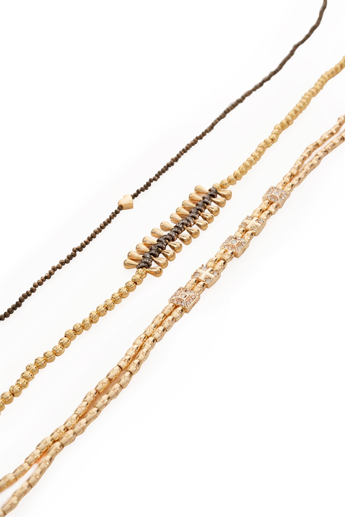 Gold 3Lü Set Taşlı Kolye