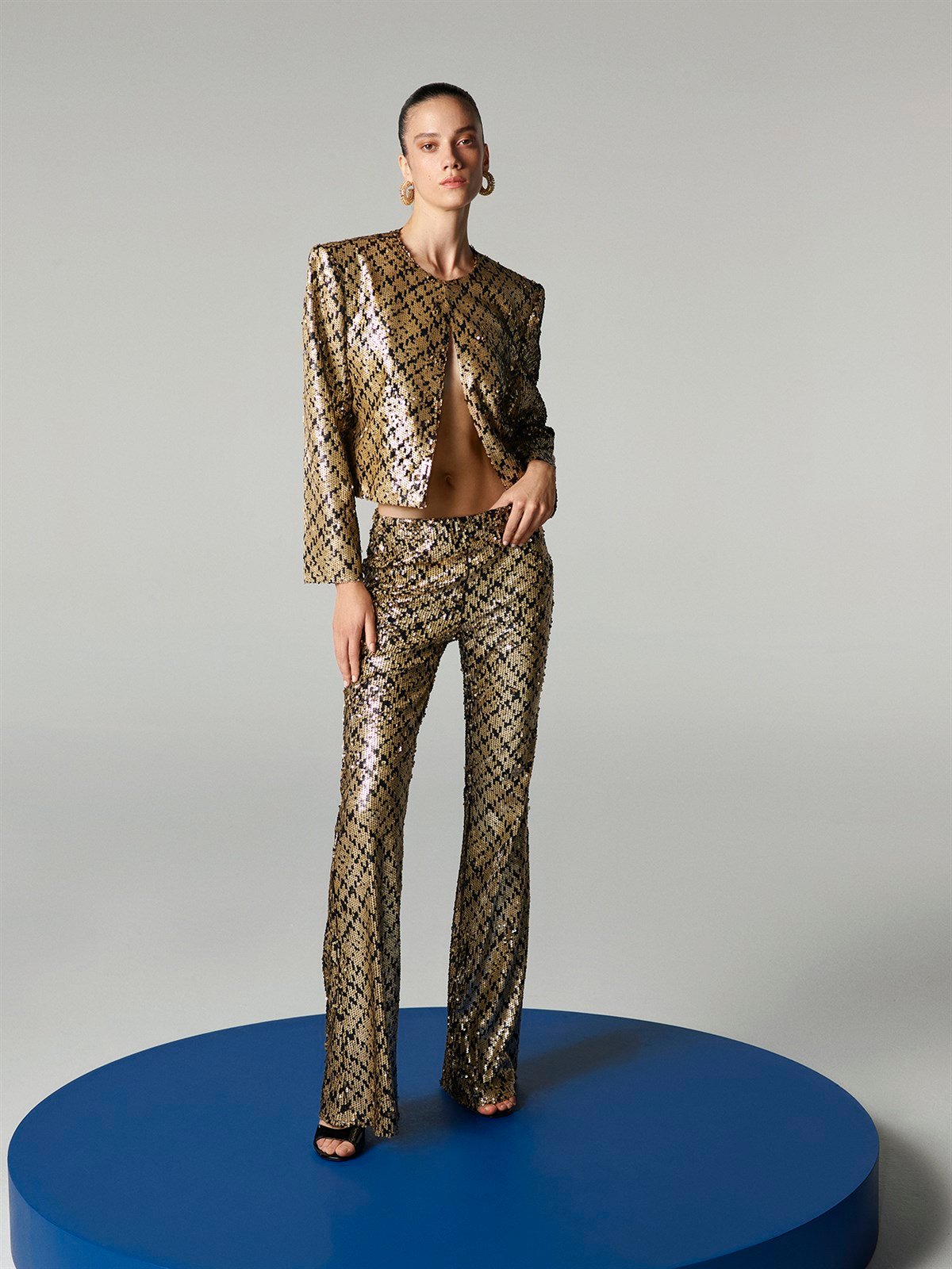 Gold Çift Renkli Payetli Flare Pantolon - Special Edition