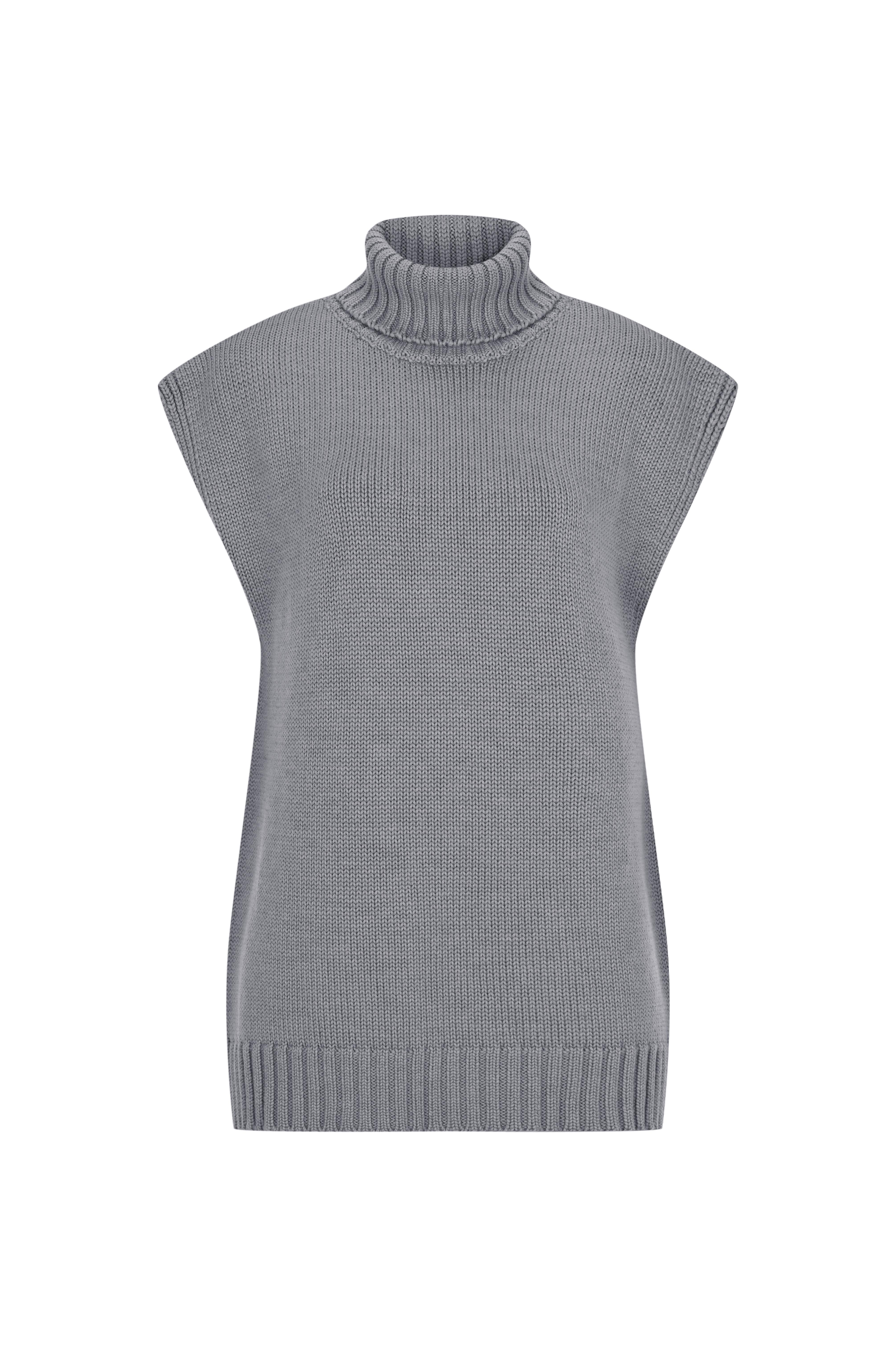 Gri Balıkçı Yaka Oversize Yünlü Süveter