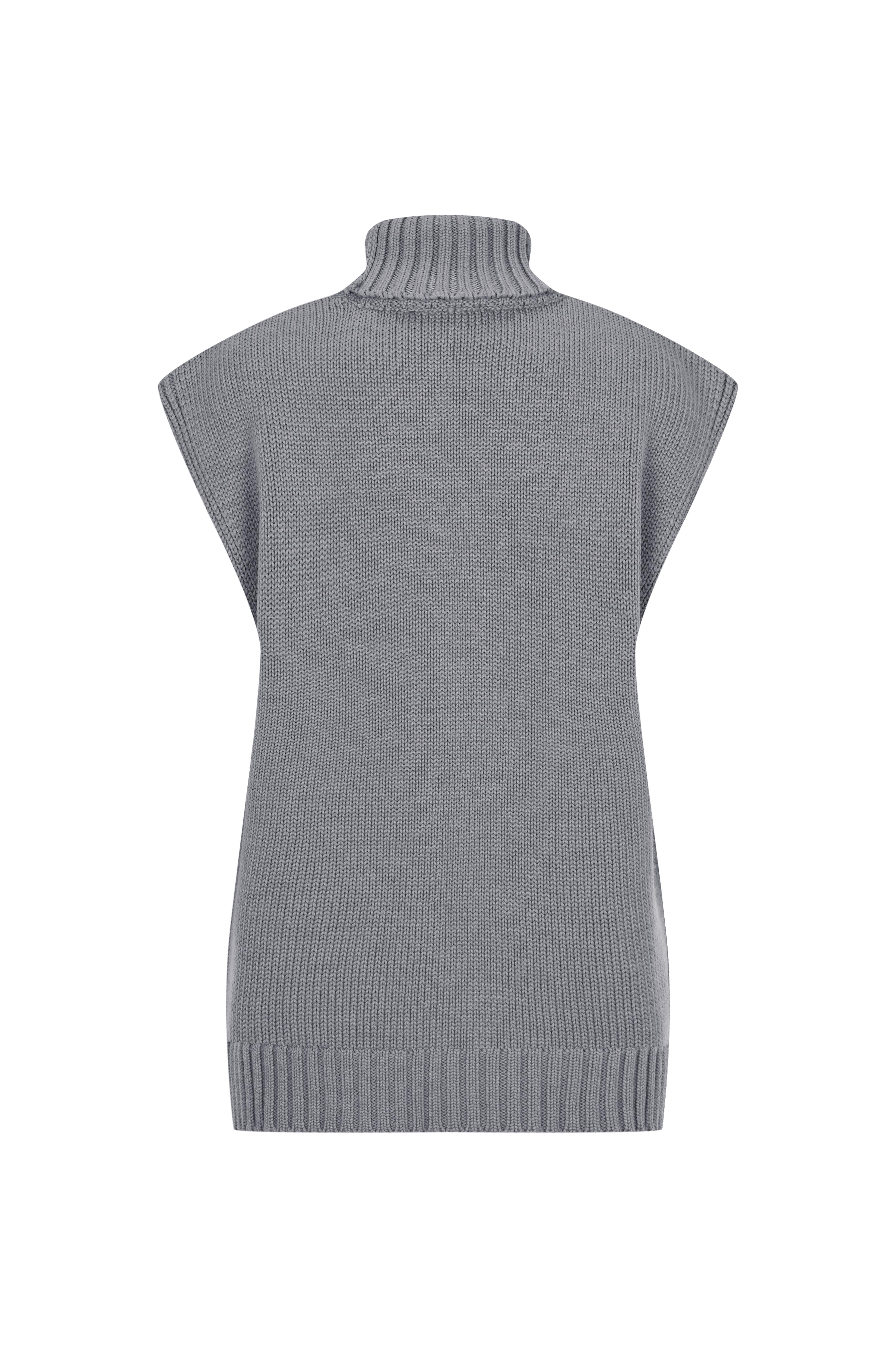 Gri Balıkçı Yaka Oversize Yünlü Süveter