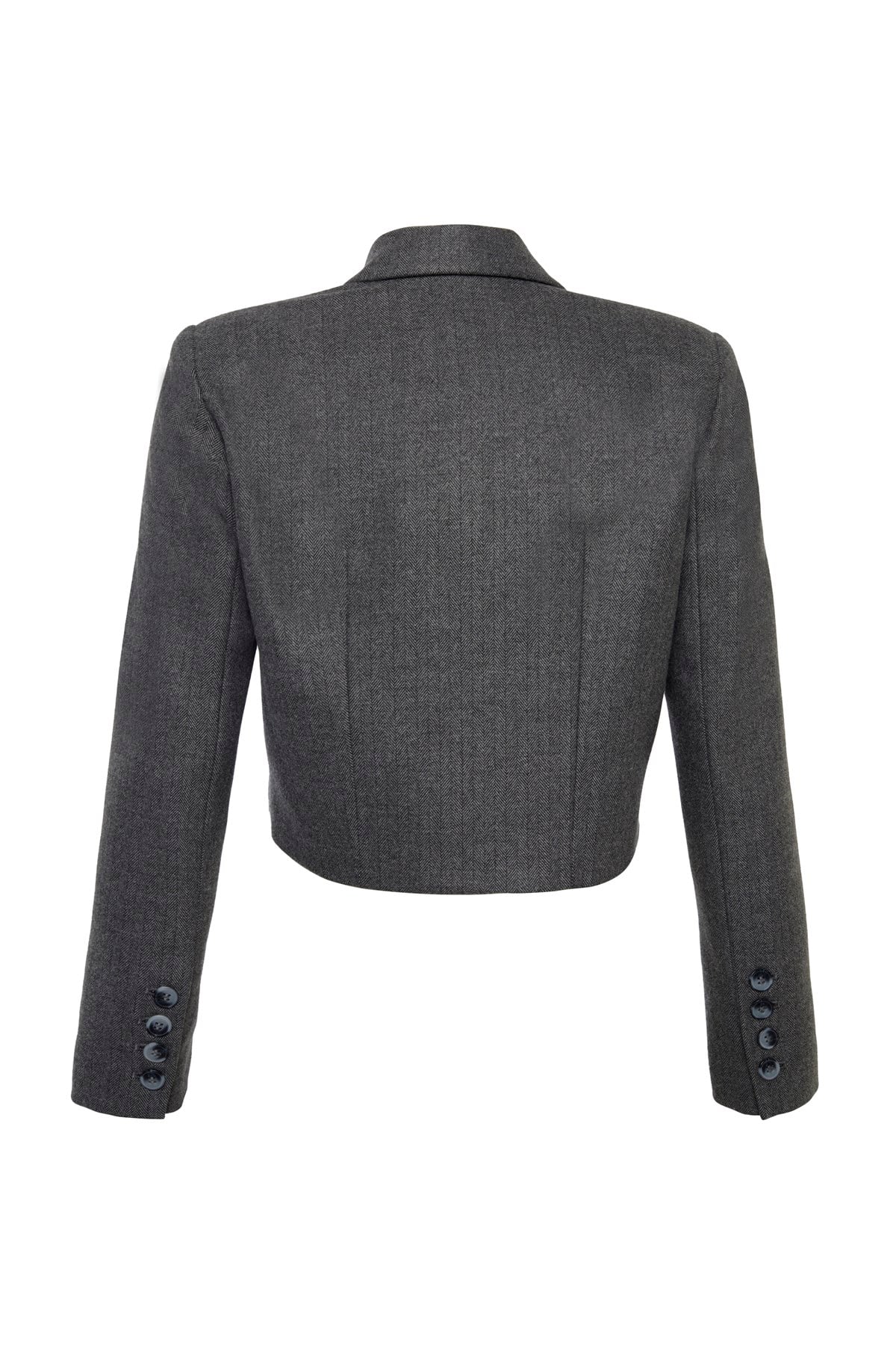 Gri Balıksırtı Desen Crop Ceket