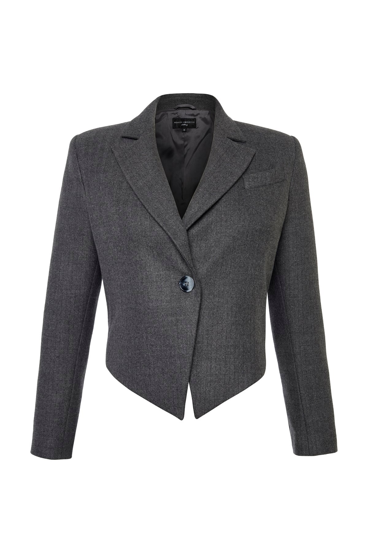 Gri Balıksırtı Desen Crop Ceket