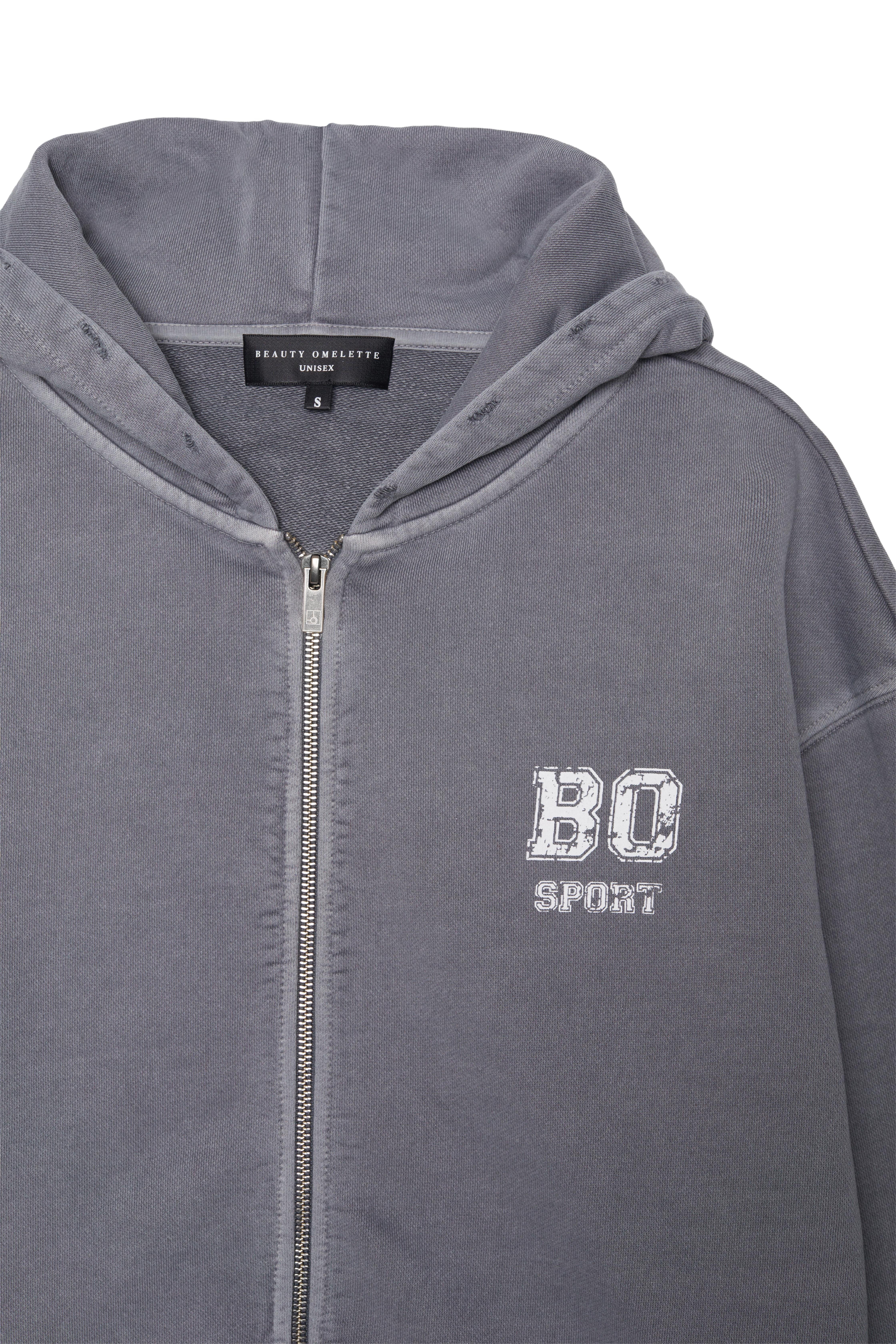 Gri BO Sports Zip Up Yıkamalı Hoodie