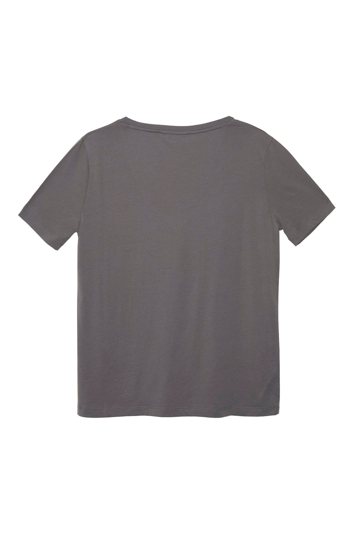 Gri Derin V Yaka Basic Tshirt