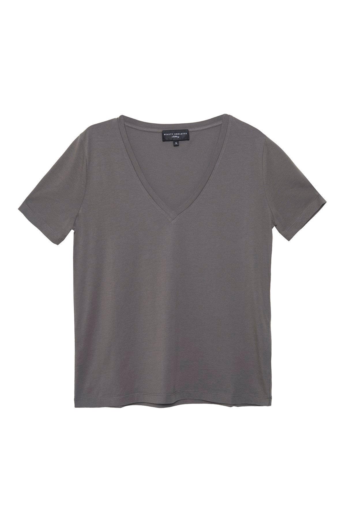 Gri Derin V Yaka Basic Tshirt