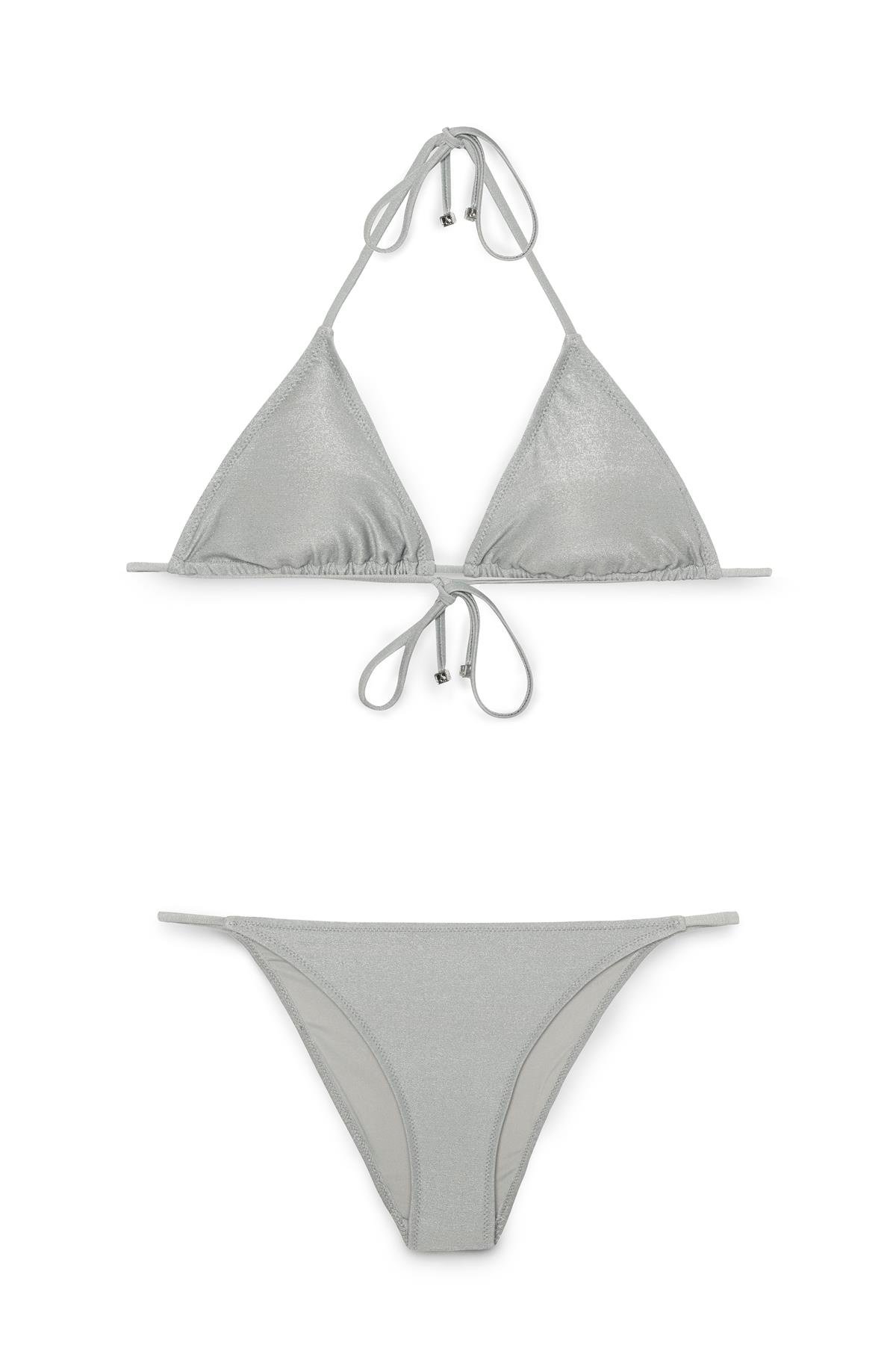 Gri İbiza Simli Üçgen Bikini