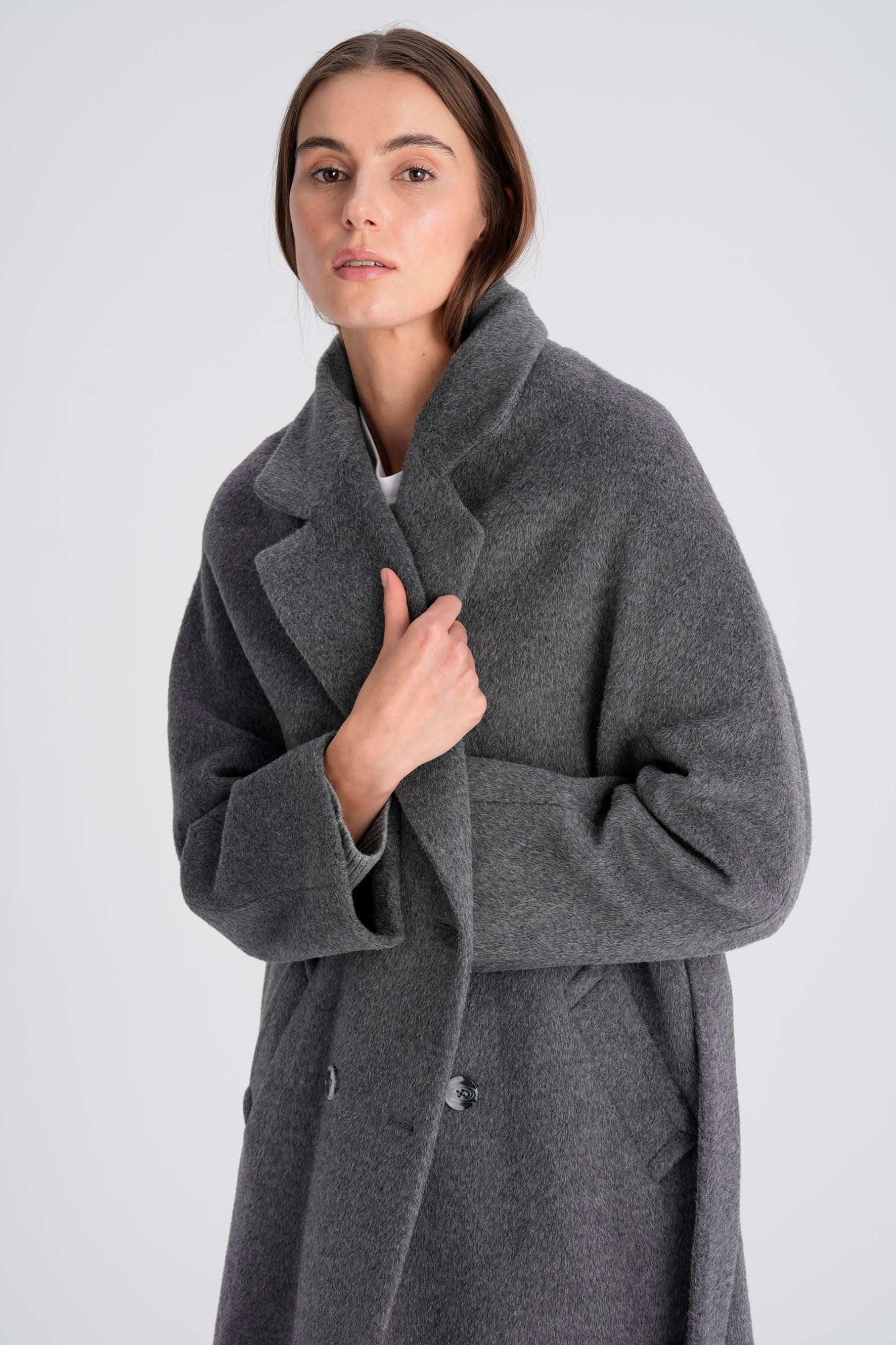 Gri İstanbul Alpaka Klasik Palto