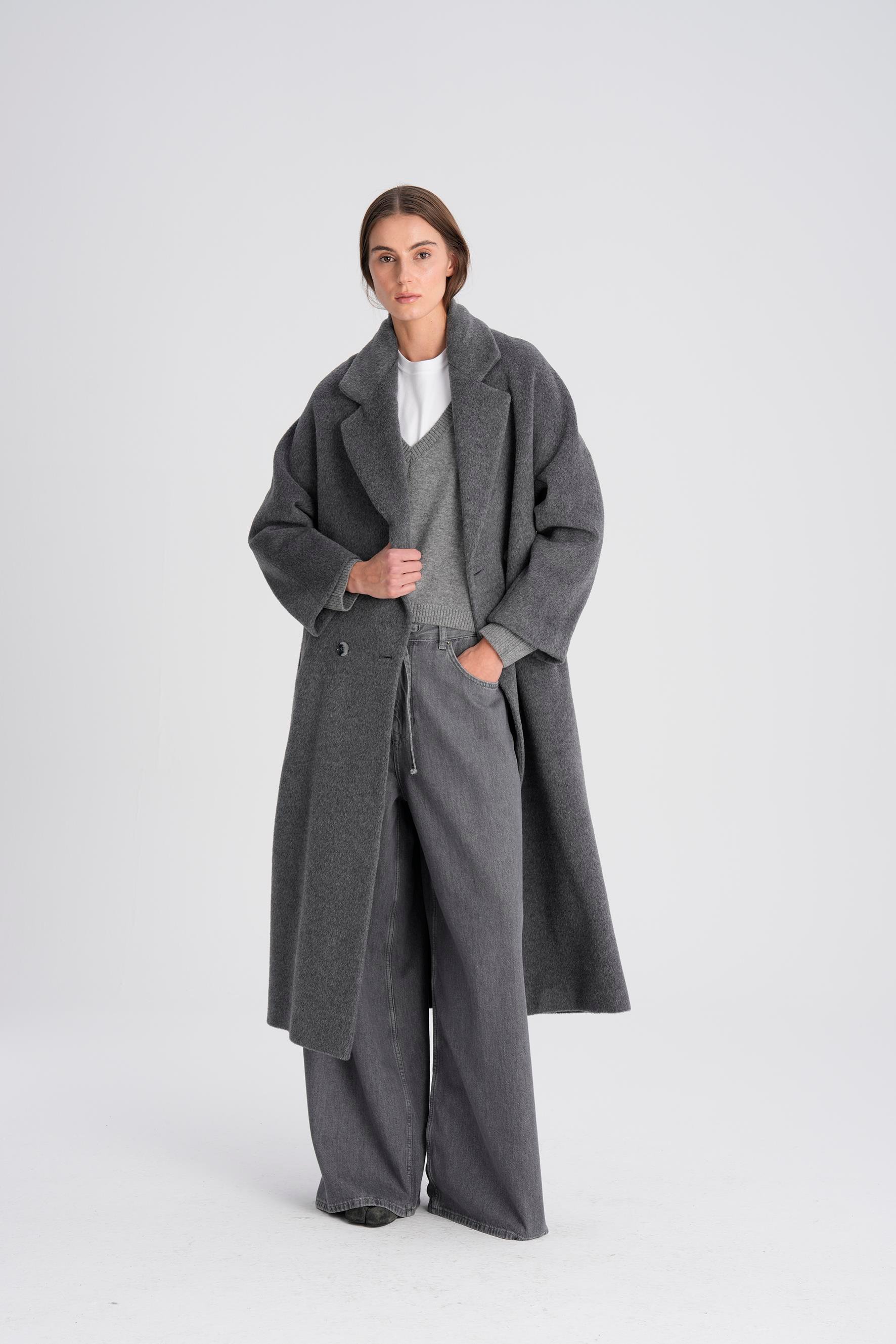 Gri İstanbul Alpaka Klasik Palto