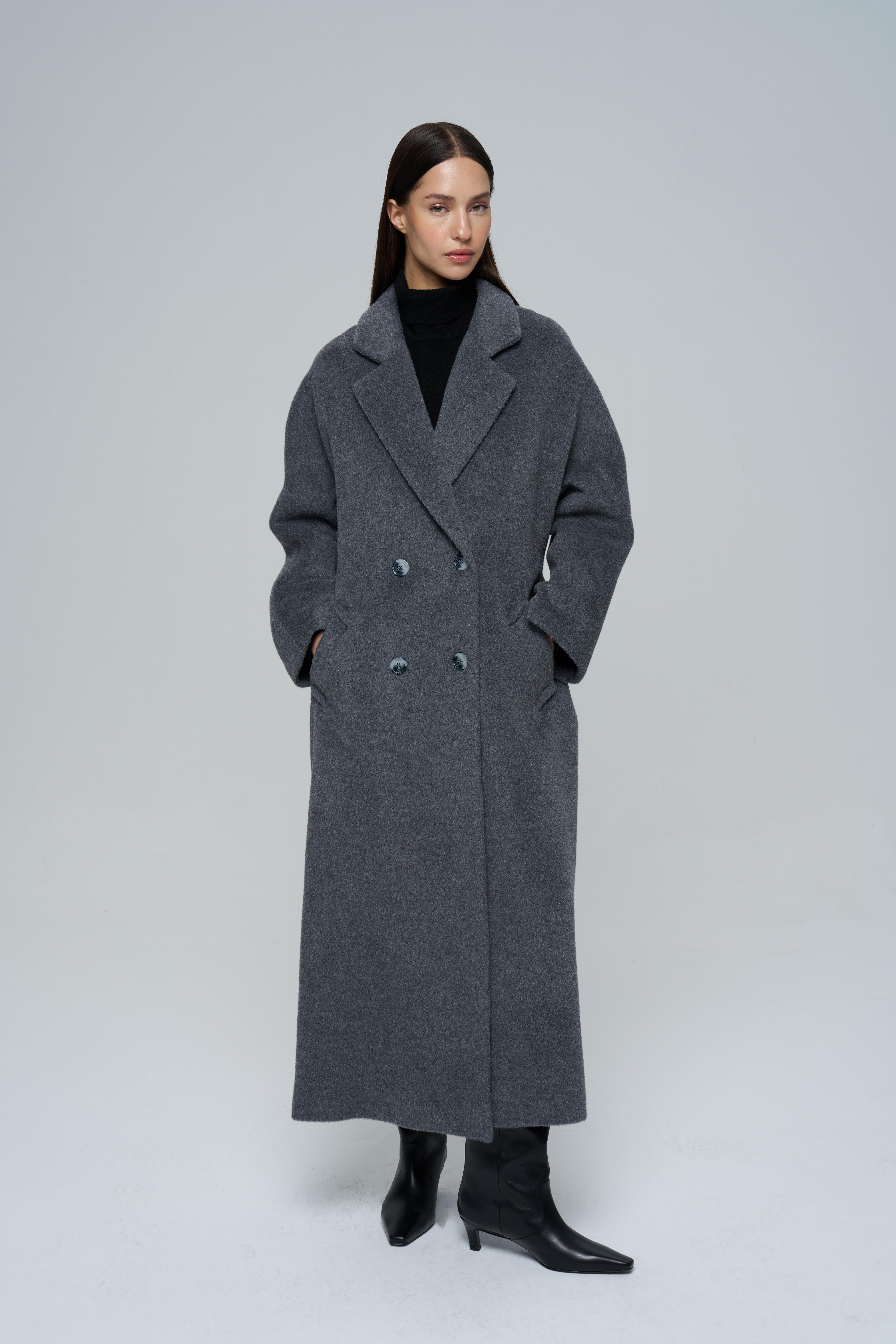 Gri İstanbul Alpaka Klasik Palto